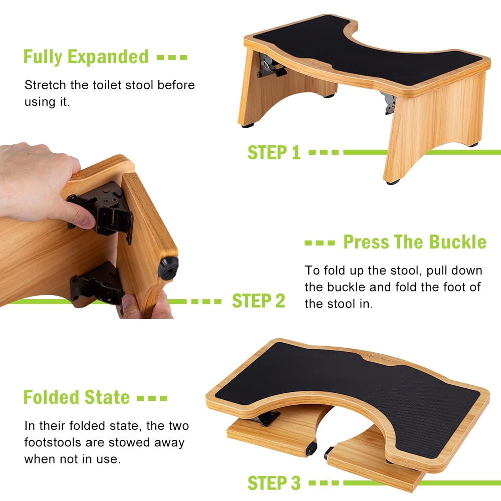StrongTek 7 Inch Folding Wooden Toilet Stool - Non-Slip Bathroom Step Stool for Squatting, Space-Saving Design, Sturdy & Easy to Store - Perfect for Small Bathrooms & Kids (Natural Wood) - Ideal for Toilet Training, Yoga Poses & Improved Posture