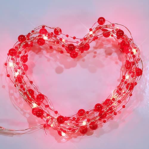 Impress Life Ocean Pearl Beads String Lights - 10ft 40 LED Fairy Lights with 8 Lighting Modes & Timer, Waterproof for Indoor Outdoor Christmas Wedding Valentine's Day Party Decor (Red) - Perfect for Bedroom, Garden, Patio, and Holiday Home Decoration