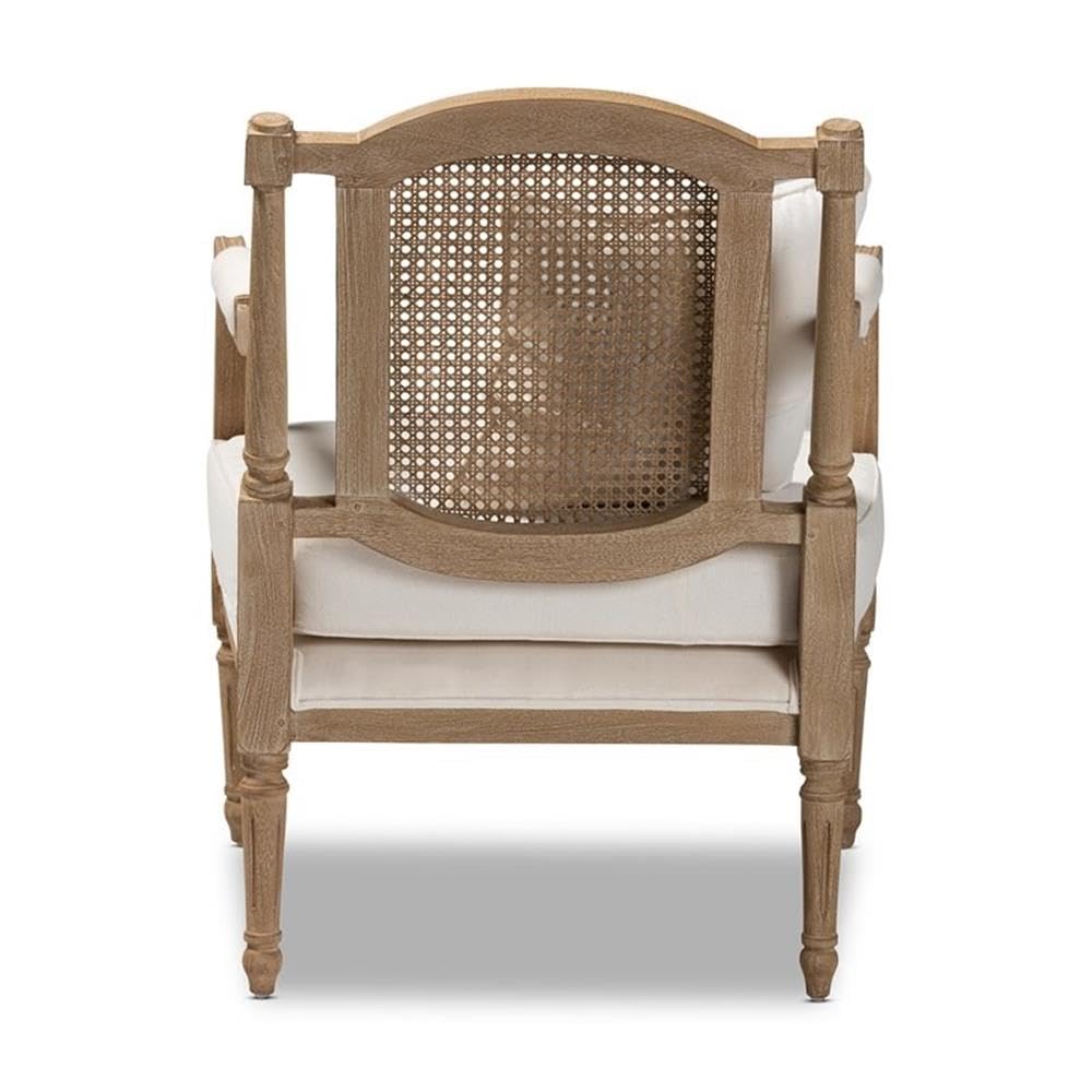 Baxton Studio Clemence Ivory Upholstered Whitewashed Wood Armchair - Modern Farmhouse Dining Chair for Kitchen, Living Room & Office