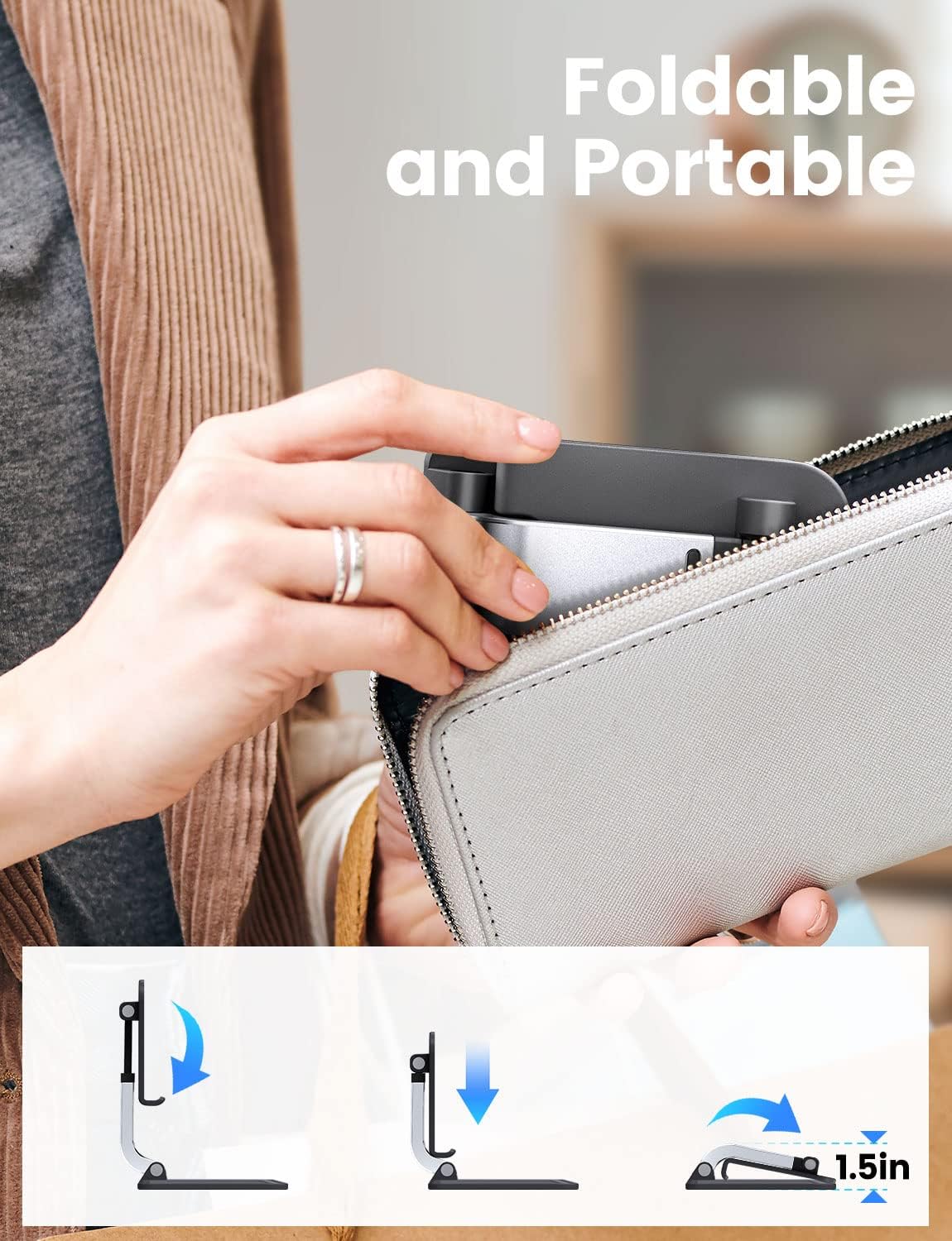 eSamcore Adjustable Phone Stand for Desk - Sturdy Desktop Phone Holder for iPhone & Smartphones - Perfect for Office, Home, and Video Calls