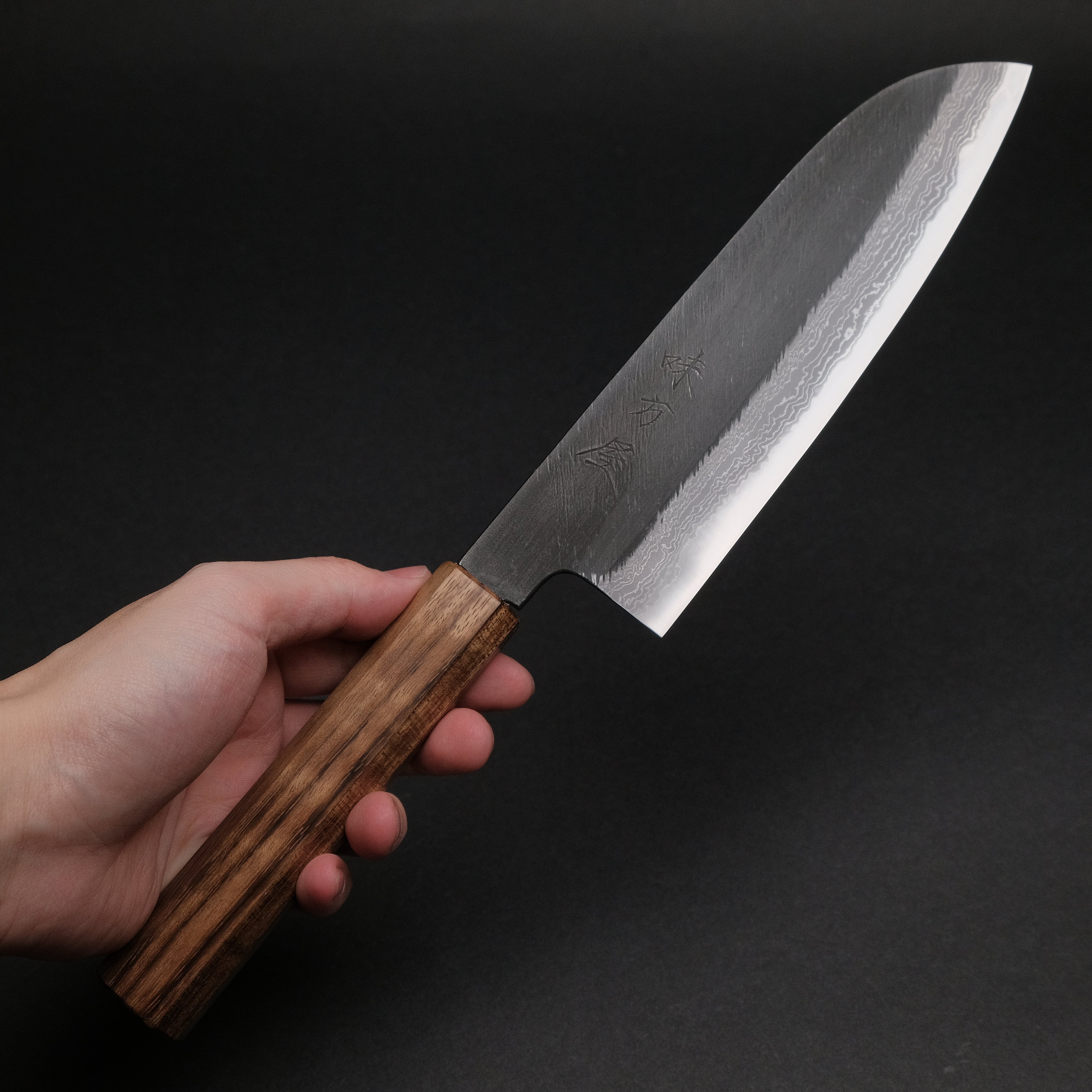 Premium Ajikataya White #2 Matsuba Damascus Santoku Knife 180mm - Handcrafted Japanese Kitchen Knife with Obankole Handle (#22) - Perfect for Sushi, Vegetables & Meat Cutting