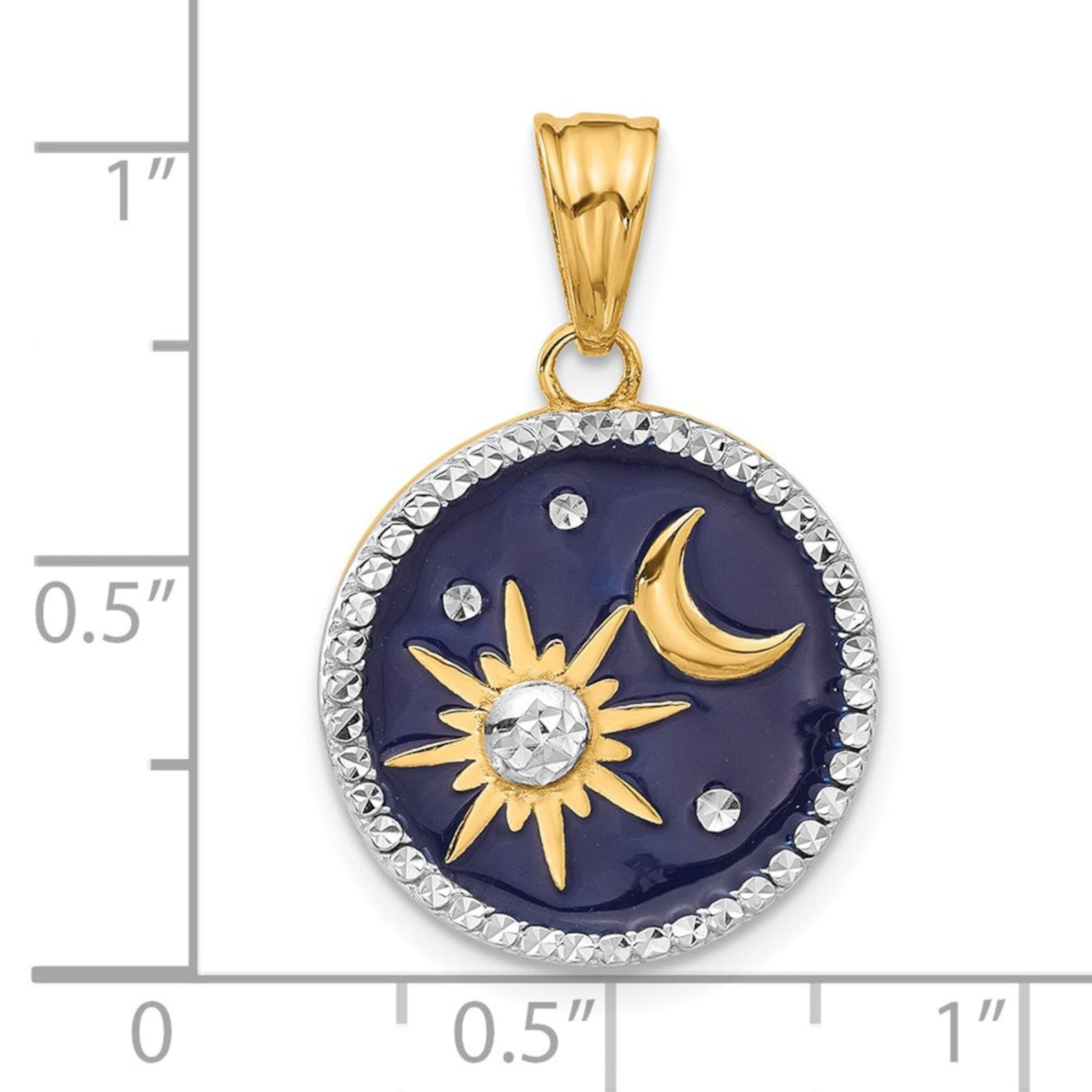 Gold Diamond Cut Enameled Sun and Moon Pendant Necklace Model C4889 - Elegant Jewelry Gift for Women, Perfect for Valentine's Day, Anniversary & Special Occasions
