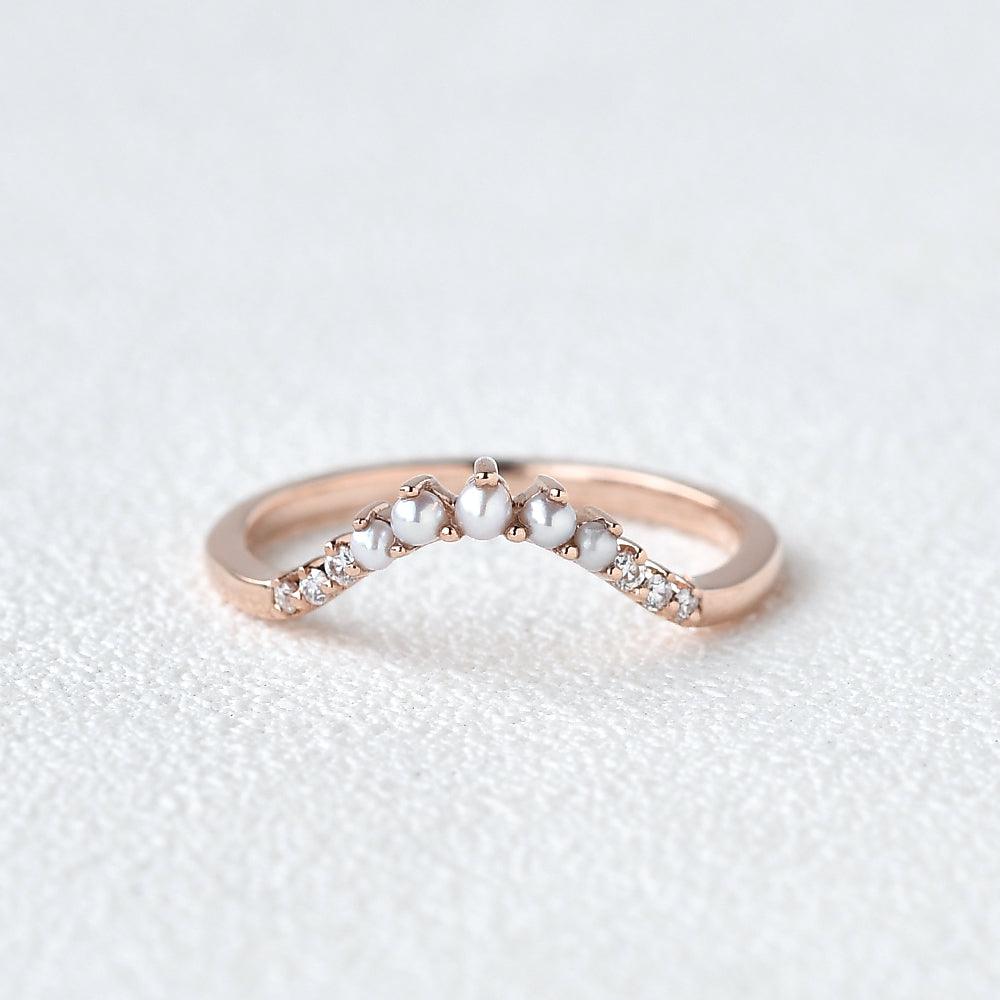 Elegant Natural Pearl Curved Stacking Ring for Women - Perfect for Layering, Stacking & Everyday Wear | Boho, Minimalist & Wedding Jewelry