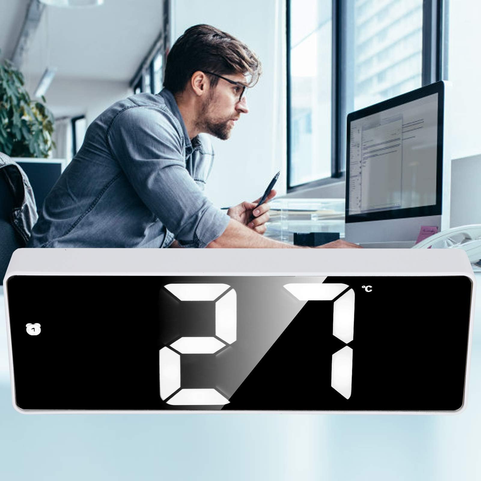 Digital Alarm Clock with Adjustable Brightness - Mirror Surface LED Desk Clock for Bedroom, Snooze Function, Voice Control, 12/24H Display | Perfect for Nightstands, Home Office & Dorm Rooms