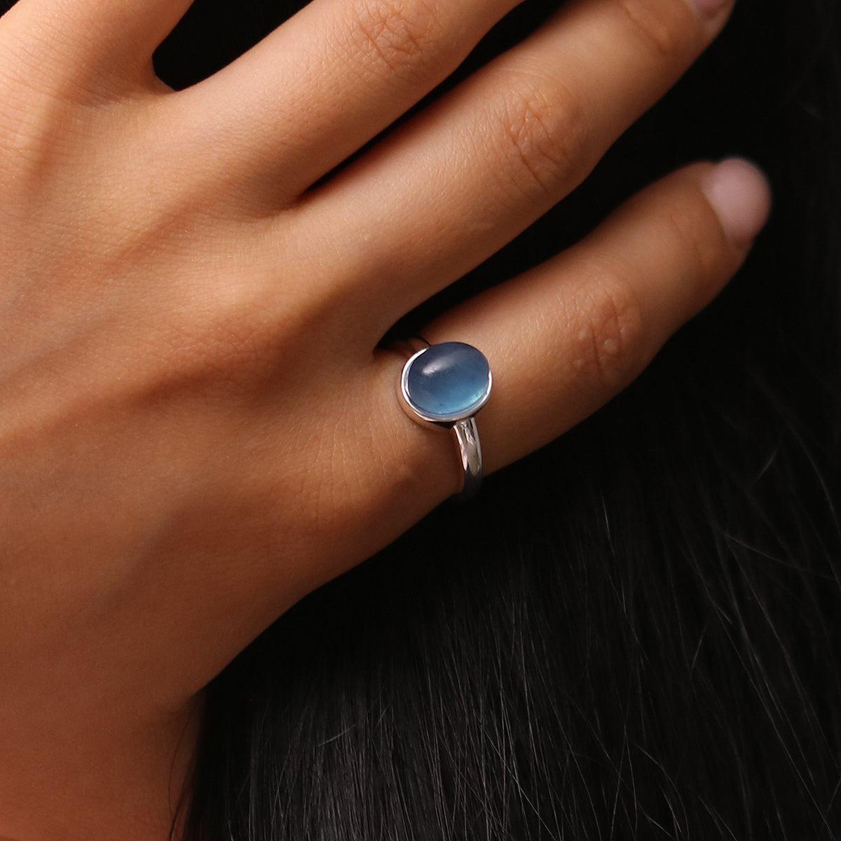 Blue Moonstone Ring for Women – Genuine Sterling Silver Adjustable Band – Elegant Healing Crystal Jewelry for Meditation, Yoga & Spiritual Gifts