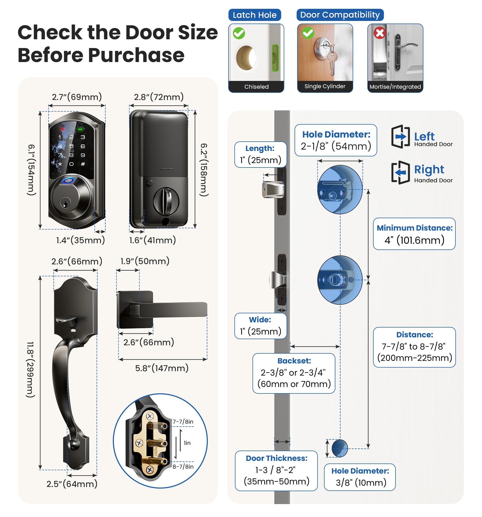 Veise Smart Fingerprint Door Lock with Keypad - Keyless Entry Deadbolt, App Control & Auto Lock, Matte Black - Easy Install for Home Security (Front Door, Apartment, Office)