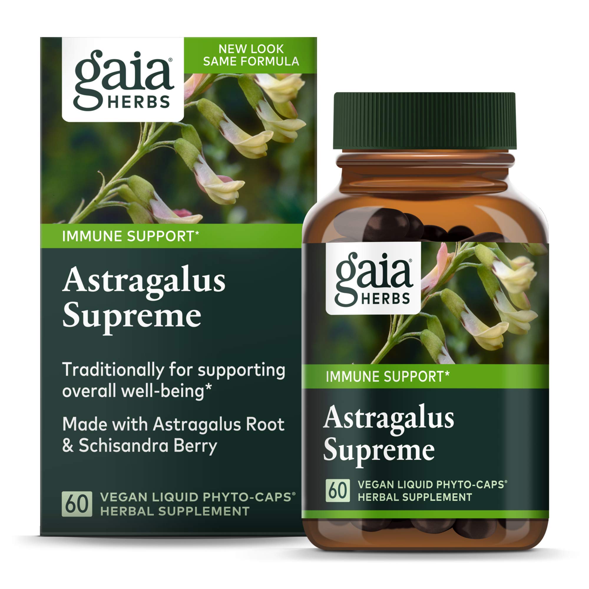 Gaia Herbs Astragalus Supreme - Immune & Antioxidant Support Supplement with Astragalus Root, Schisandra Berry, Ligustrum - 60 Vegan Liquid Phyto-Capsules (15-Day Supply) - Boost Wellness for Travel, Stress & Seasonal Changes