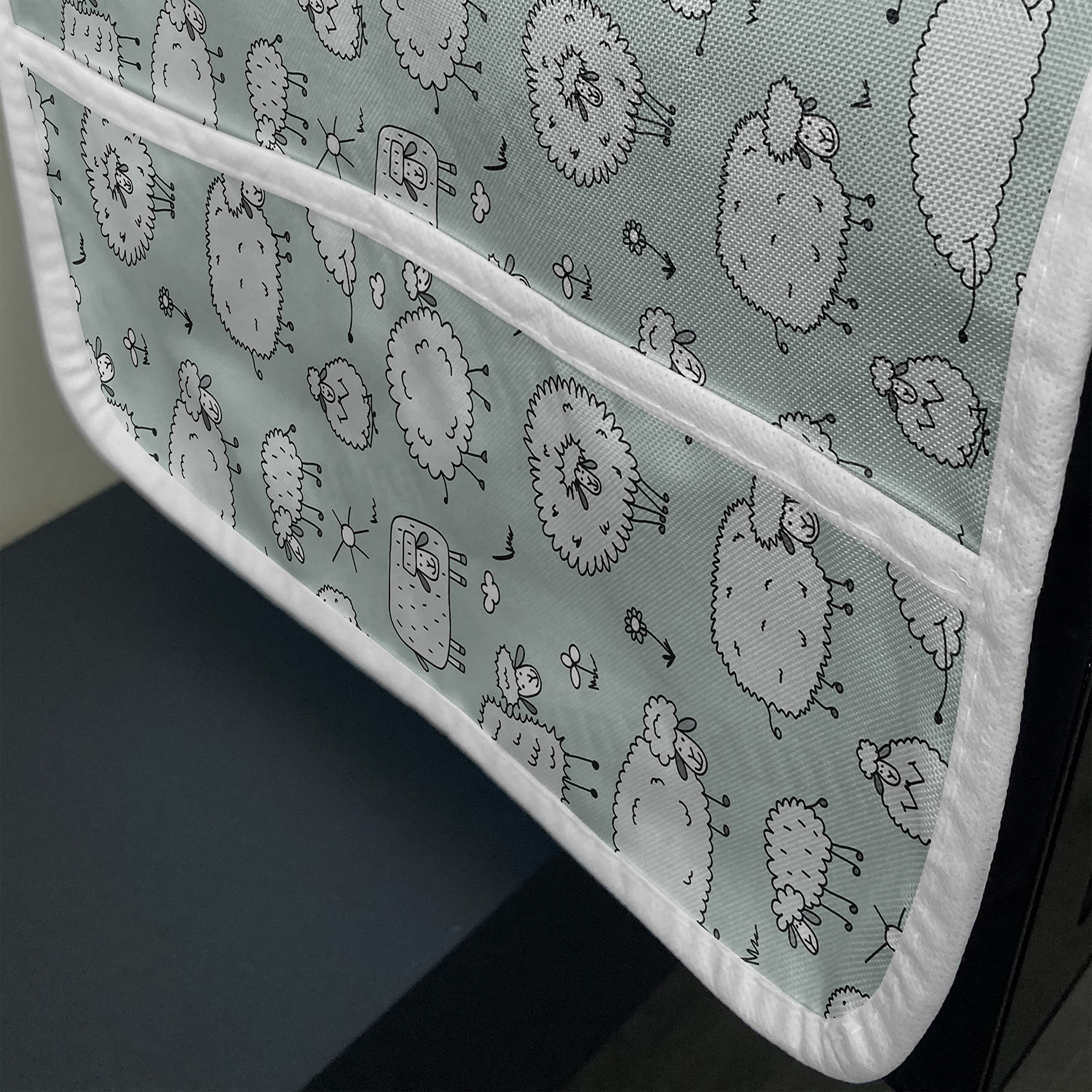 Ambesonne Funny Cartoon Microwave Cover with Sheep Doodle Art - Waterproof Kitchen Organizer with Pockets, 36x12 Inches, Pale Grey Green - Perfect for Microwave Protection & Kitchen Decor
