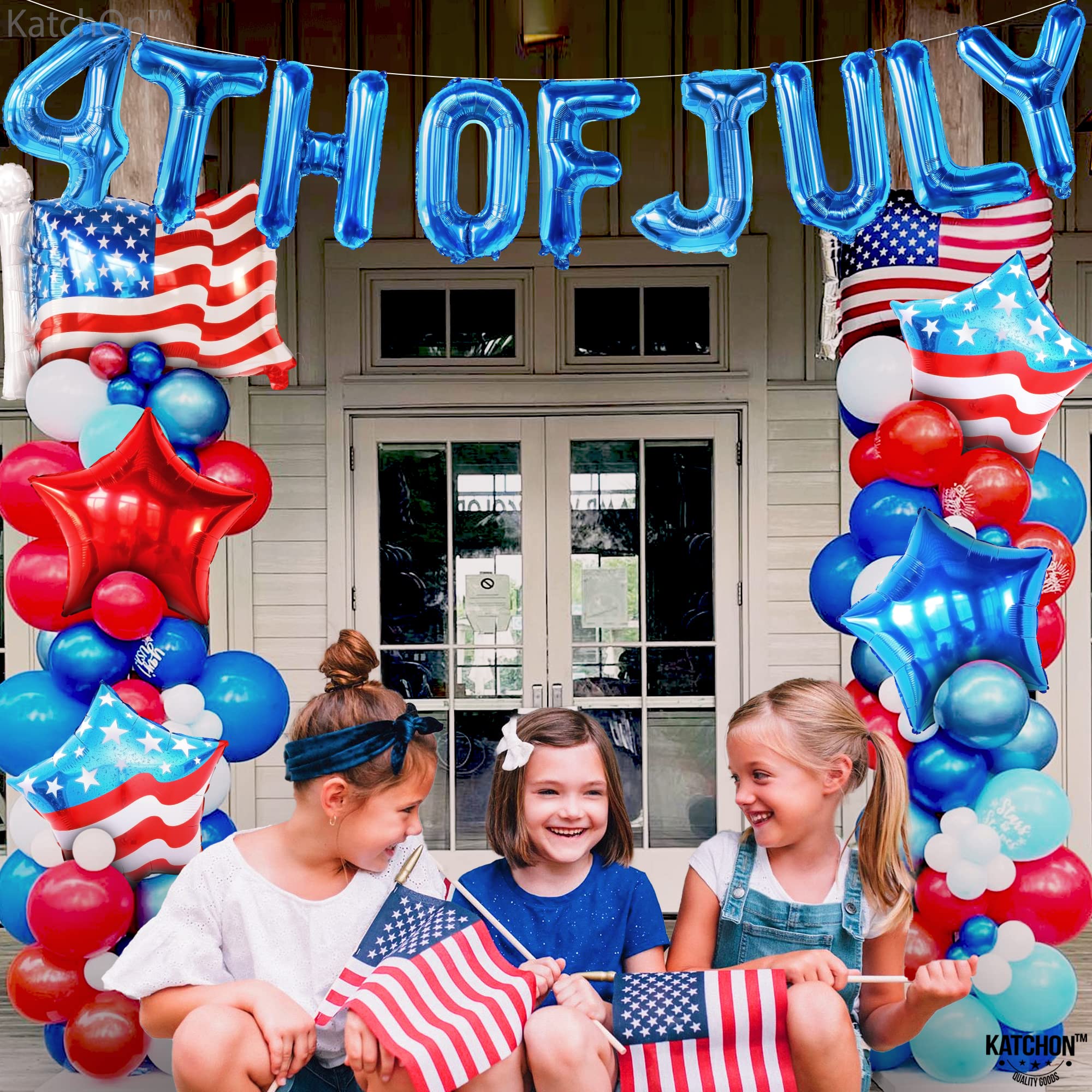 KatchOn 26 Inch 4th of July Balloons Decorations - Patriotic American Flag & Star Balloons for Independence Day Party Supplies | USA-Themed Party Decor | Perfect for Backyard BBQs, Parades & Patriotic Celebrations