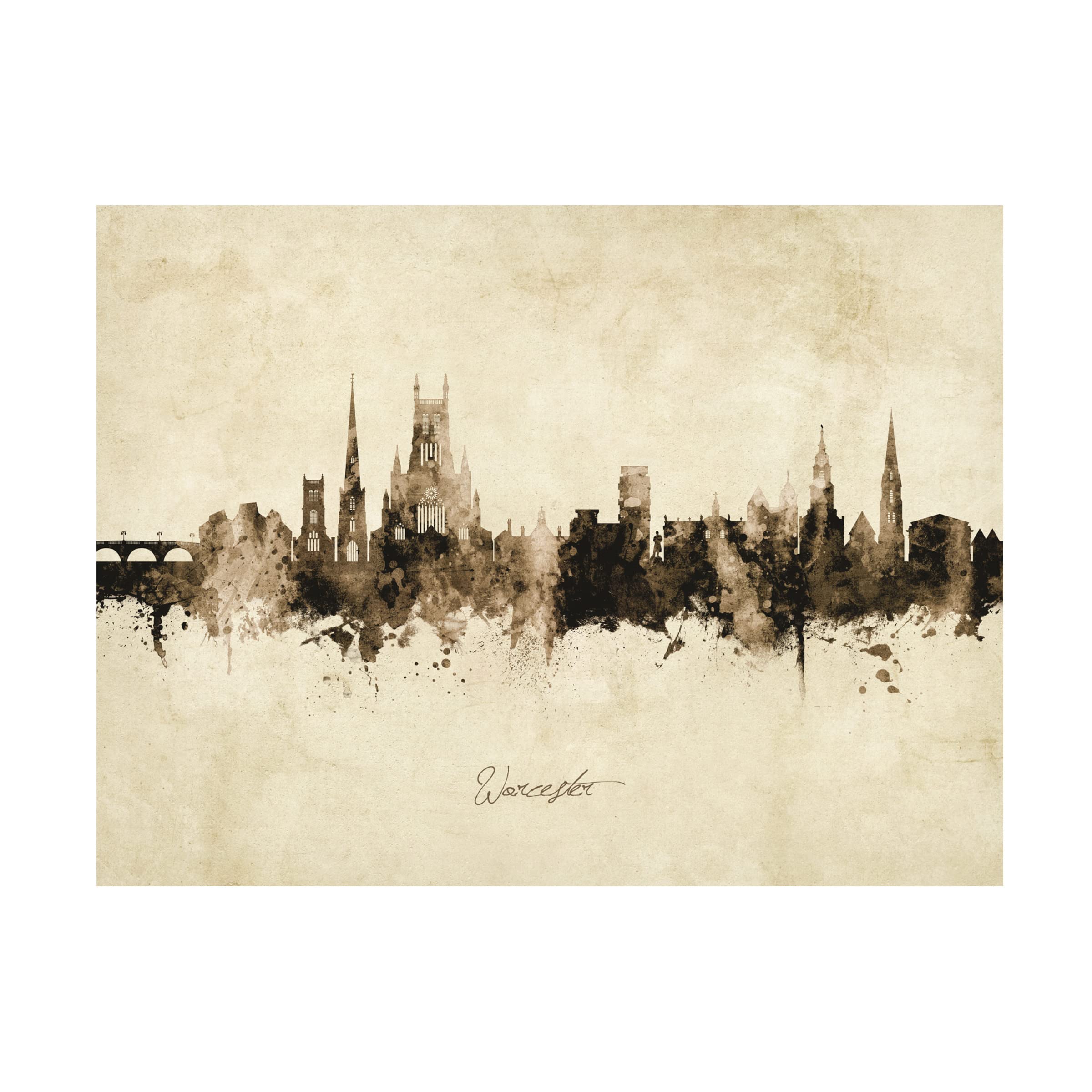 Michael Tompsett Worcester England Skyline Vintage Canvas Art Print - Premium Wall Decor for Living Room, Bedroom & Office