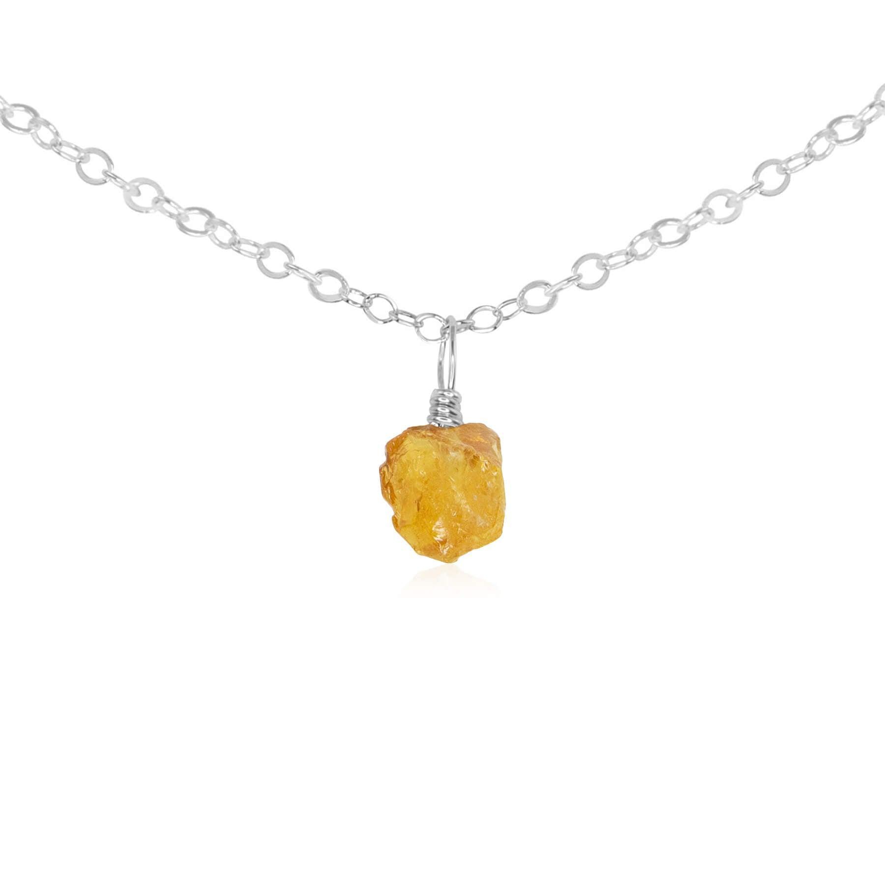 Natural Tiny Rough Citrine Gemstone Pendant Choker Necklace - Healing Crystal Jewelry for Women, Boho Style Layering Chain for Spiritual Energy & Positive Vibes