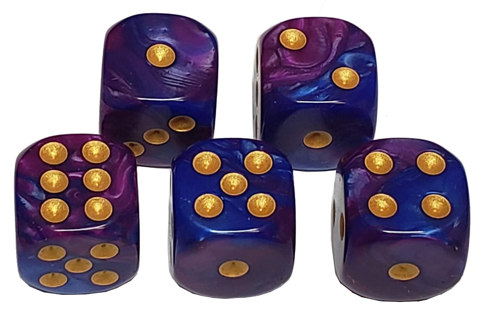 Premium Black PU Leather Dice Cup Set with Storage Compartment & 5 Pearlized 16mm Dual-Color Dice (Blue/Purple with Gold Pips) - Felt Lined, Gift Boxed - Perfect for Dungeons & Dragons, Board Games, Casino Nights and RPG Gaming Accessories