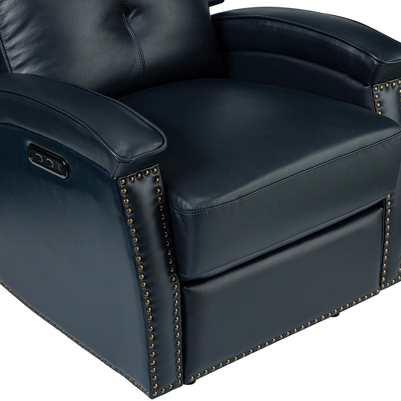 Premium Stefan Genuine Leather Power Recliner with Nailhead Trim - Electric Adjustable Sofa for Living Room, Home Theater & Office - Comfortable Leather Lounge Chair with USB Charging Port