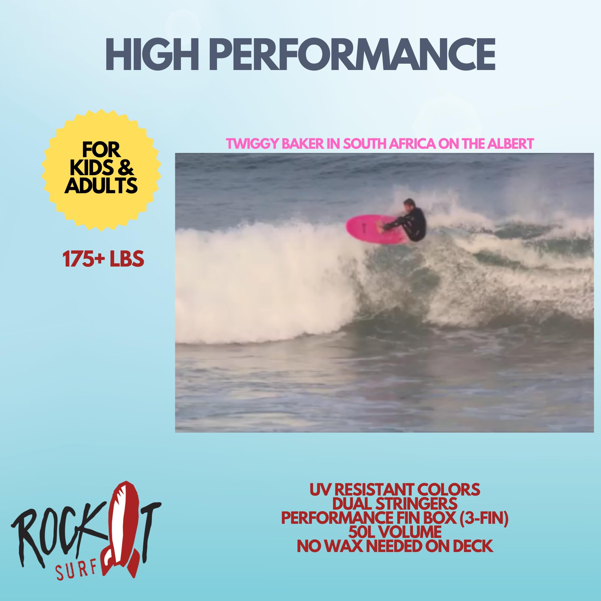Rock-It 6' Albert Performance Fish Soft Top Surfboard - Foam Surfboard for Kids & Adults - Beginner Surf Board (Tabla De Surf) - Perfect for Wave Riding, Beach Fun & Surfing Lessons