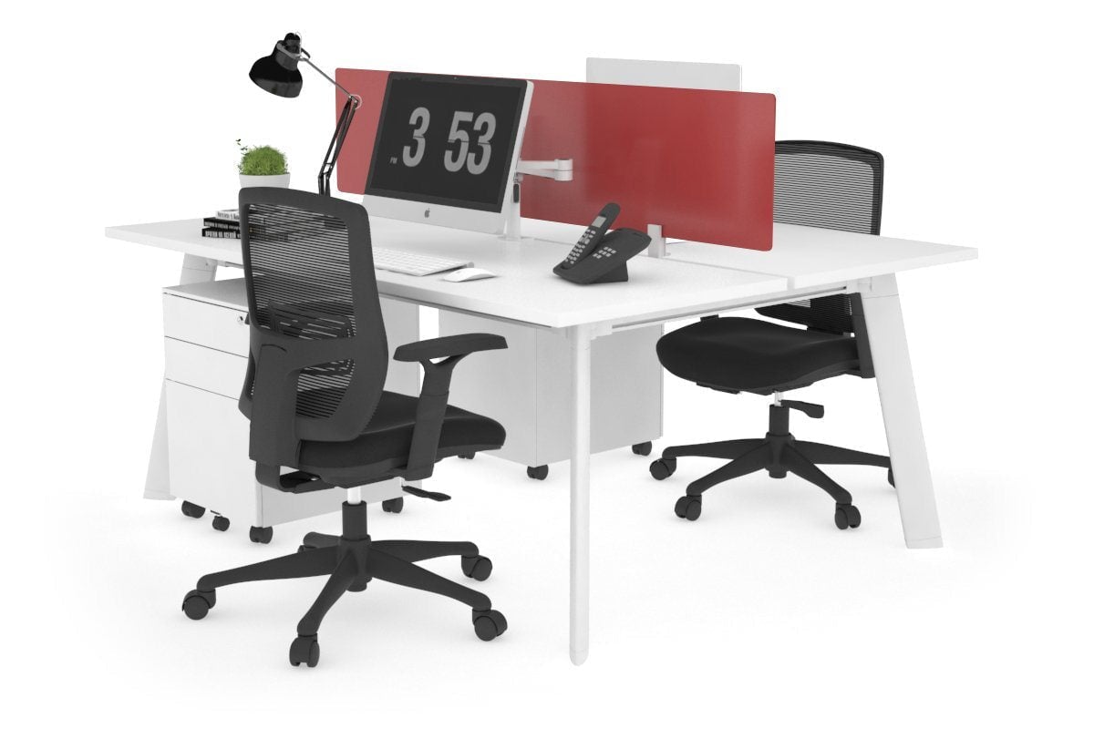 2 Person Workstation with White Frame - 1400L x 700W - Ideal for Office, Home Office & Collaborative Workspaces