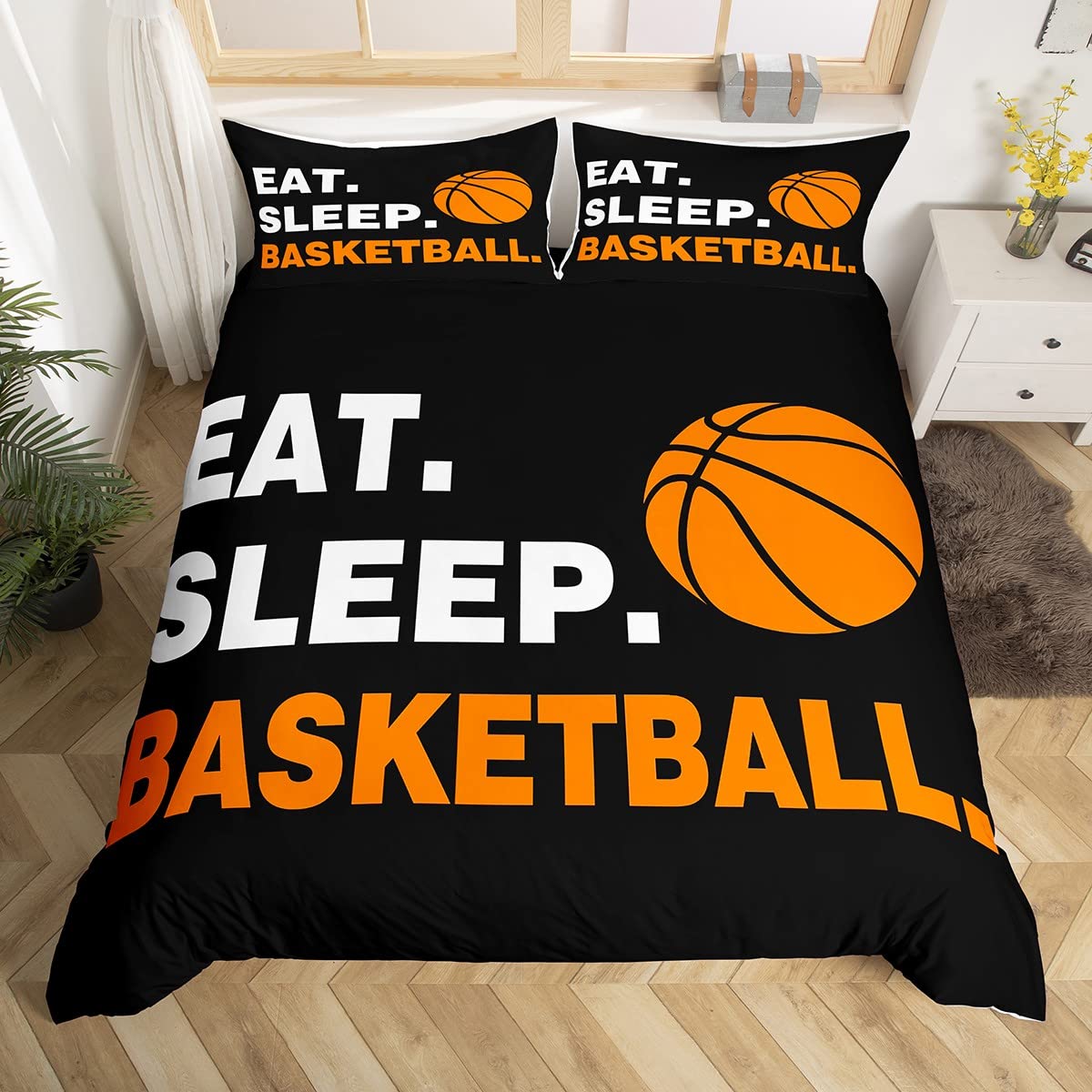 Basketball Duvet Cover Set for Kids & Teens - King Size 3Pcs, Sports Bedding for Basketball Lovers' Room Decor