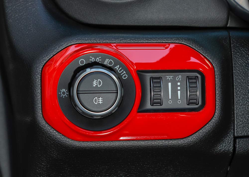 Red ABS Car Headlight Control Panel Sticker Frame Cover Trim for Jeep Wrangler JL & JT Gladiator (2018-2023) - Durable Exterior Decoration & Protection for Off-Road Adventures