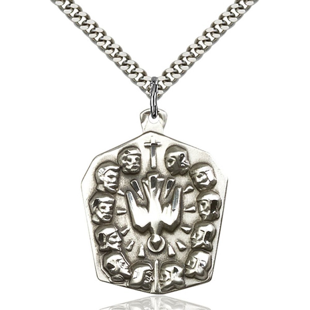 Bonyak Sterling Silver Saint Medal Pendant - 1.25 x 1 Inch Apostle Necklace with Heavy Curb Chain | Religious Jewelry for Women & Men, Baptism Gift, Catholic Faith Accessory