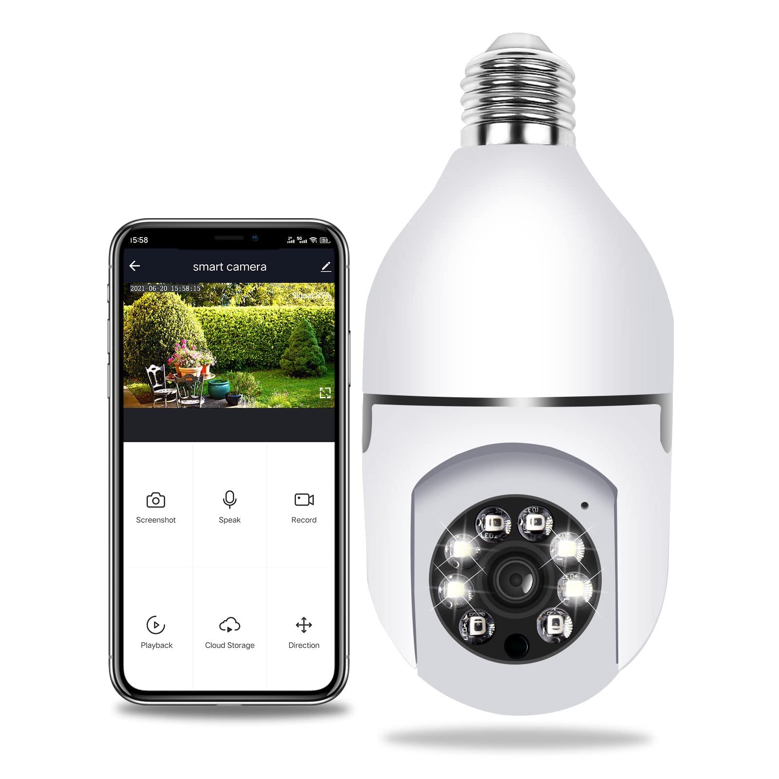Smart Light Bulb Security Camera - 1080P HD Wireless WiFi E27 Bulb Camera with Night Vision & 2-Way Audio - Indoor/Outdoor Home Surveillance for Baby Monitor, Pet Camera & Security System