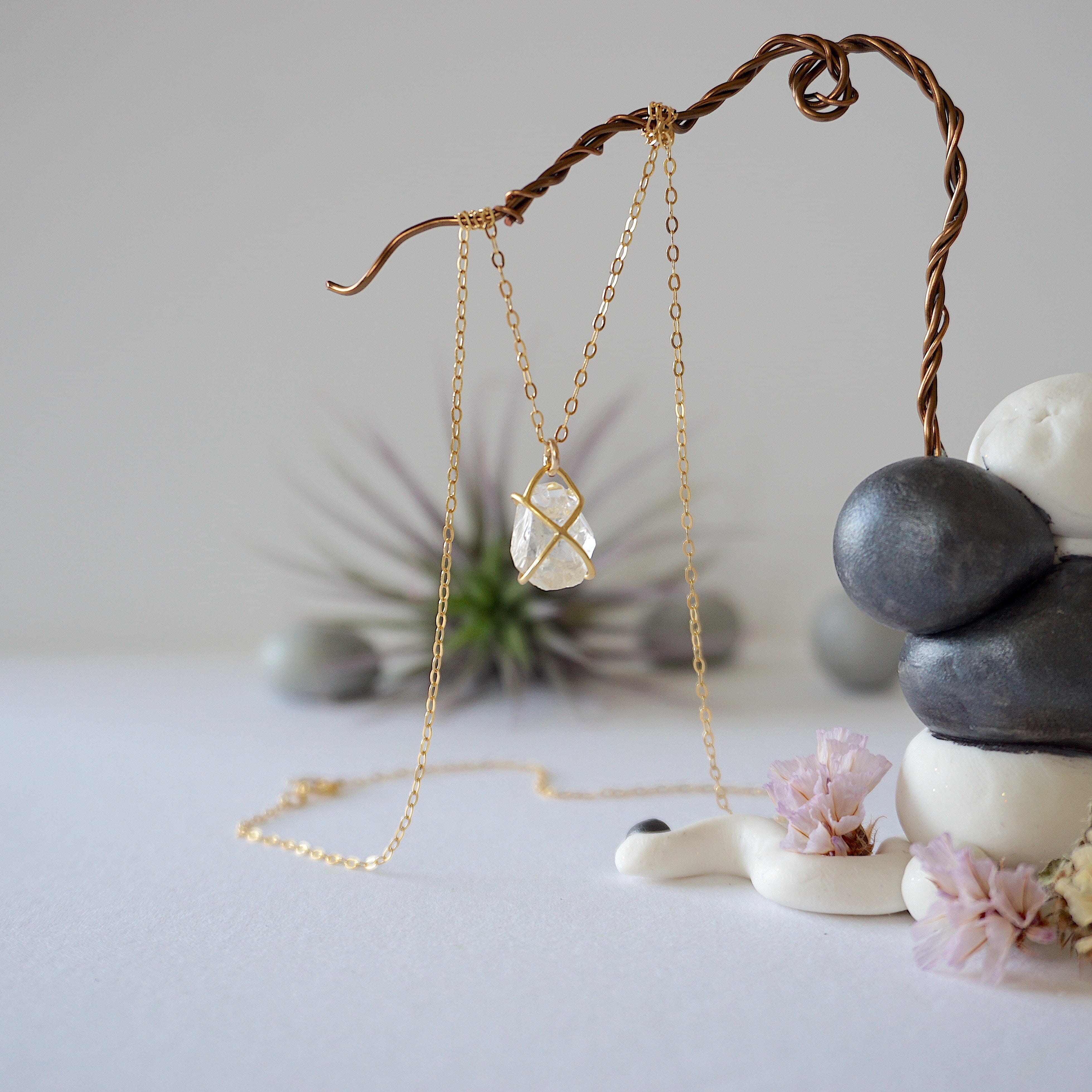 14K Gold Filled Herkimer Diamond Huggie Charm Necklace - Elegant Everyday Jewelry for Women, Perfect Gift for Birthday, Anniversary & Special Occasions