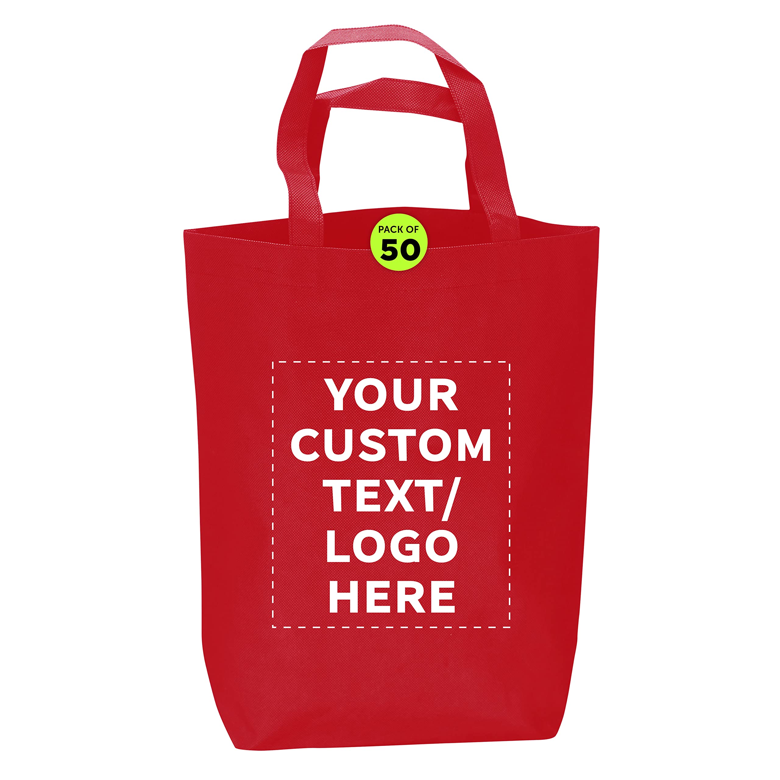 Custom Large Heavy Duty Reusable Tote Bags - Bulk Pack of 50 Personalized Grocery & Shopping Bags - Durable Promotional Totes for Business Branding (Red) - Perfect for Retail Stores, Trade Shows & Eco-Friendly Marketing