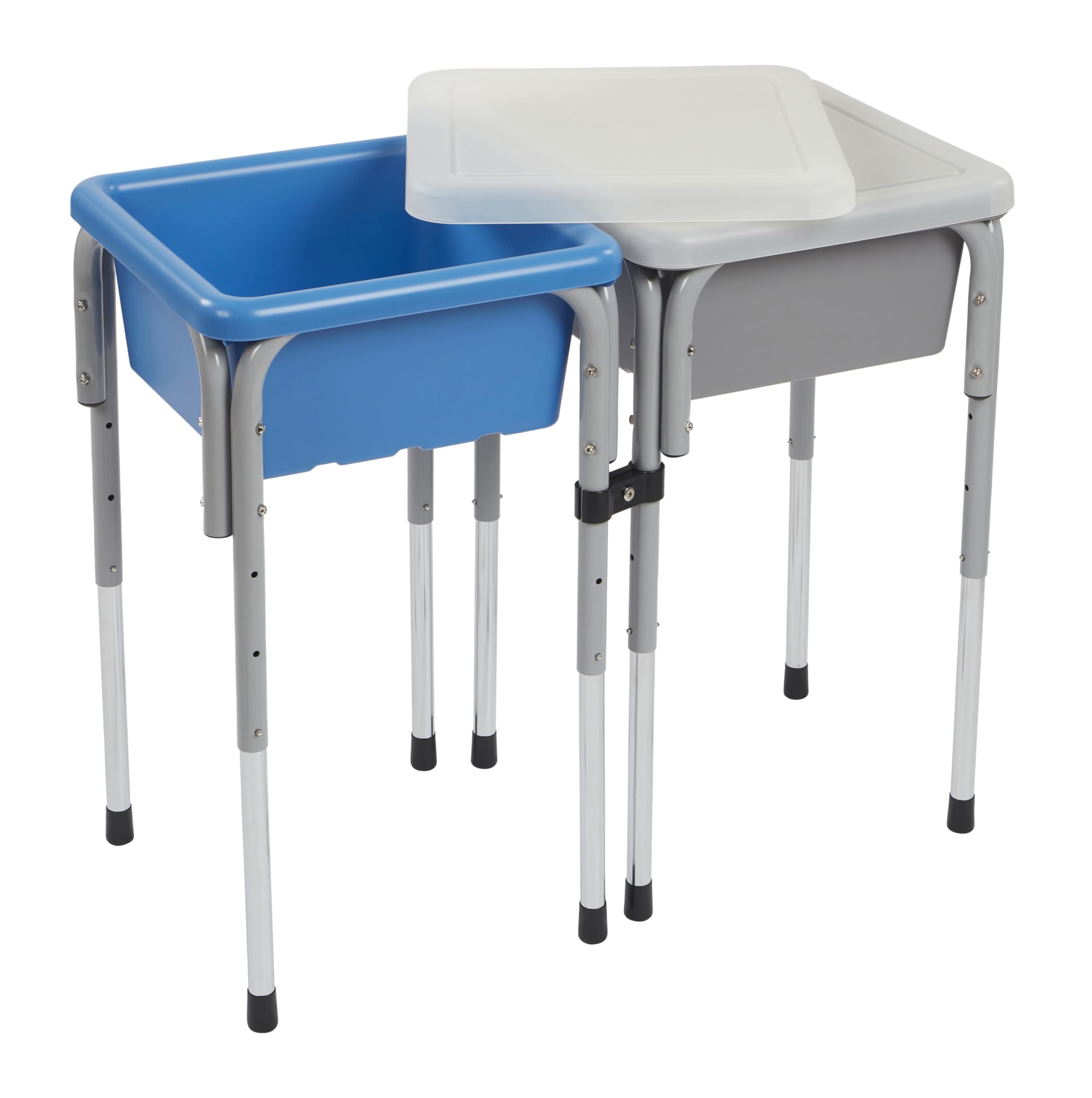 ECR4Kids Adjustable 2-Station Sand and Water Play Table with Sensory Bins - Grey & French Blue for Kids' Outdoor & Indoor Sensory Play Activities