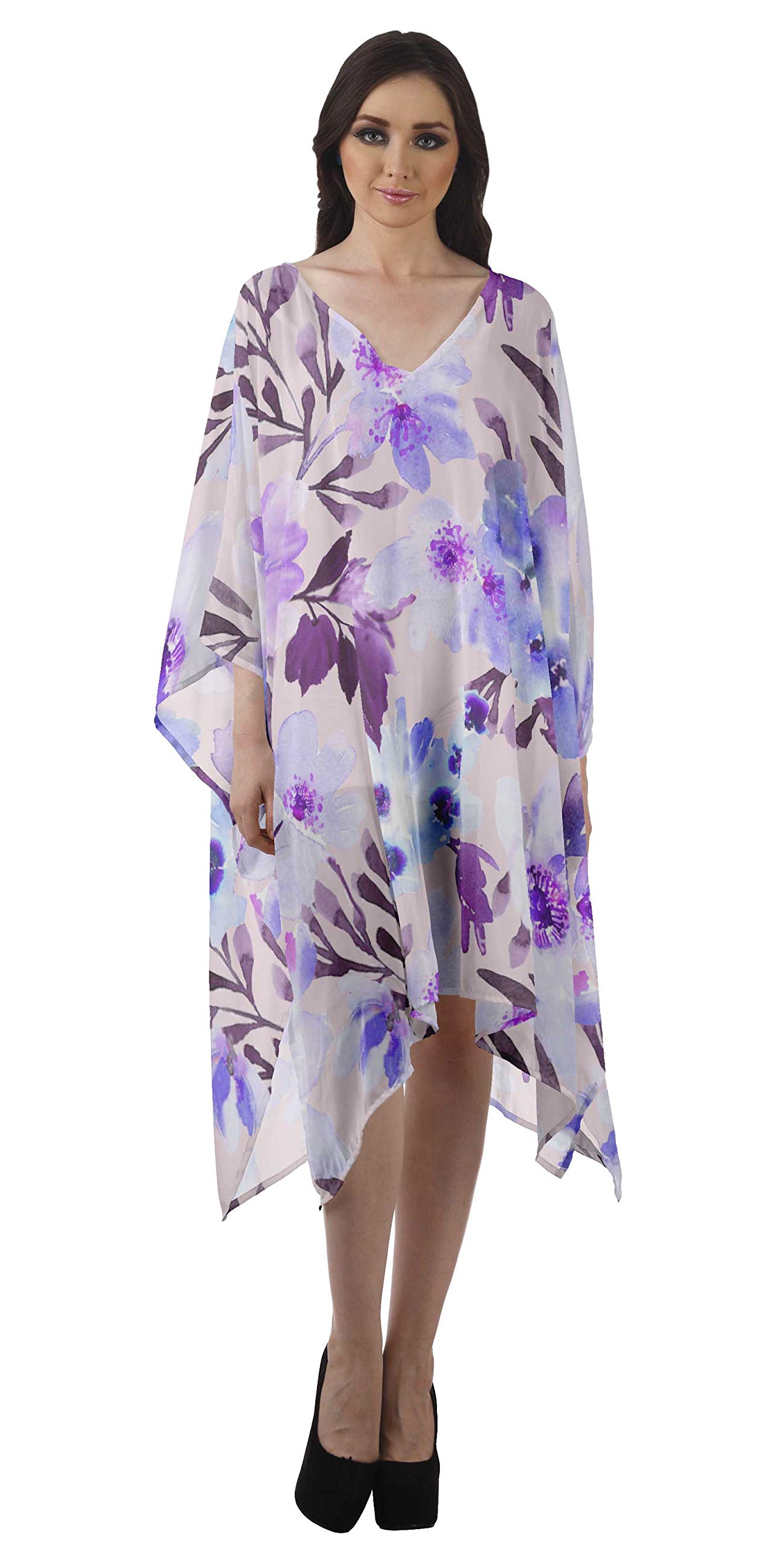 Women's Flowy Georgette Beach Kaftan - Bikini Cover Up, Summer Midi Dress with Side Slits | Perfect for Poolside, Vacation & Boho Outfits