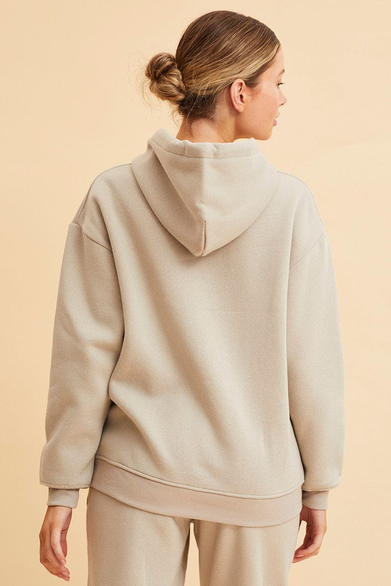 Cozy Beige Fleece Hoodie for Women & Men - Soft Long Sleeve Cotton Pullover for Winter - Perfect for Outdoor Activities, Casual Wear & Lounge Comfort