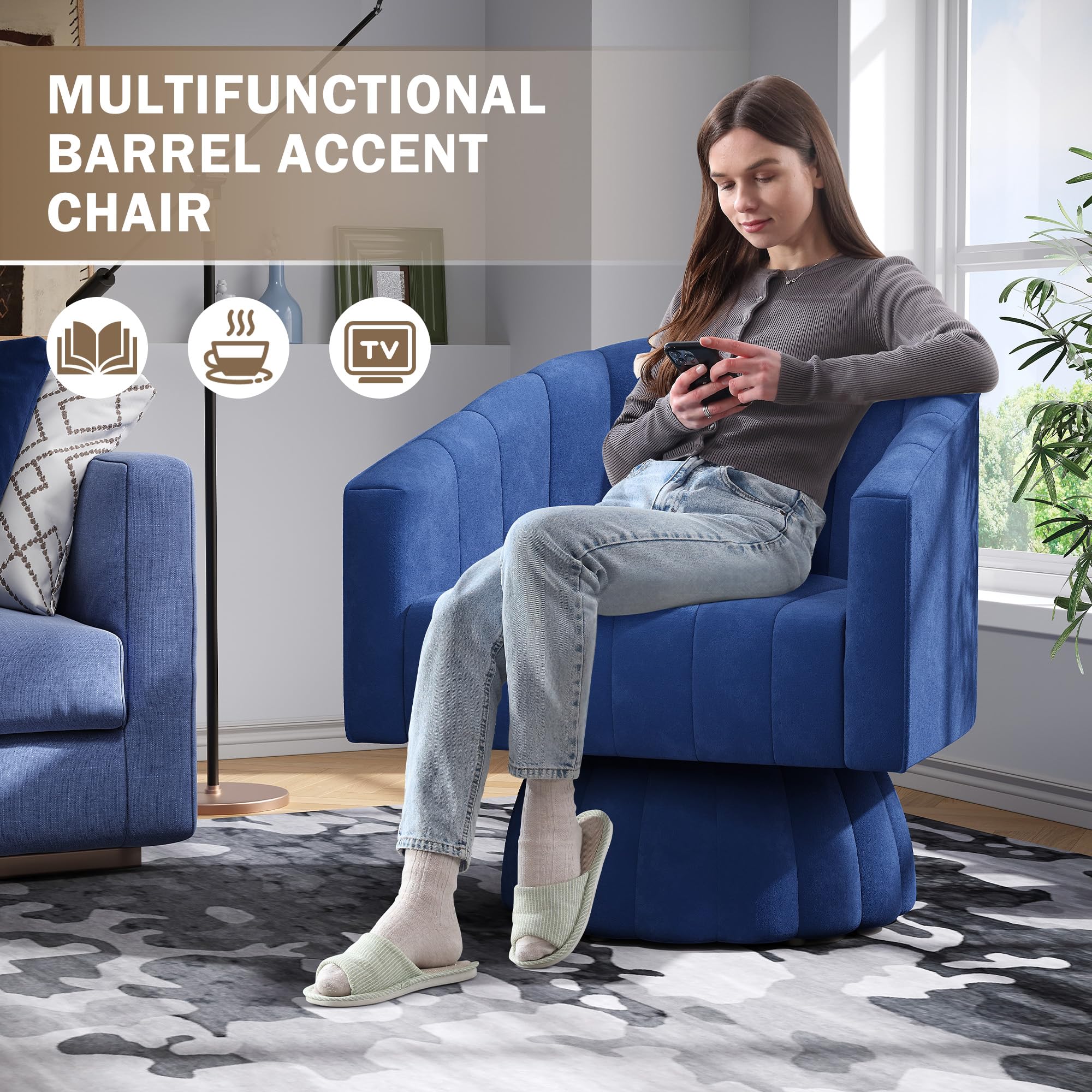 360 Swivel Barrel Accent Chairs Set of 2 - Modern Living Room Lounge Chairs with Cozy Armrests, Navy Blue Side Chairs for Bedroom, Office & Reading Nook - Perfect for Relaxing & Entertaining Guests