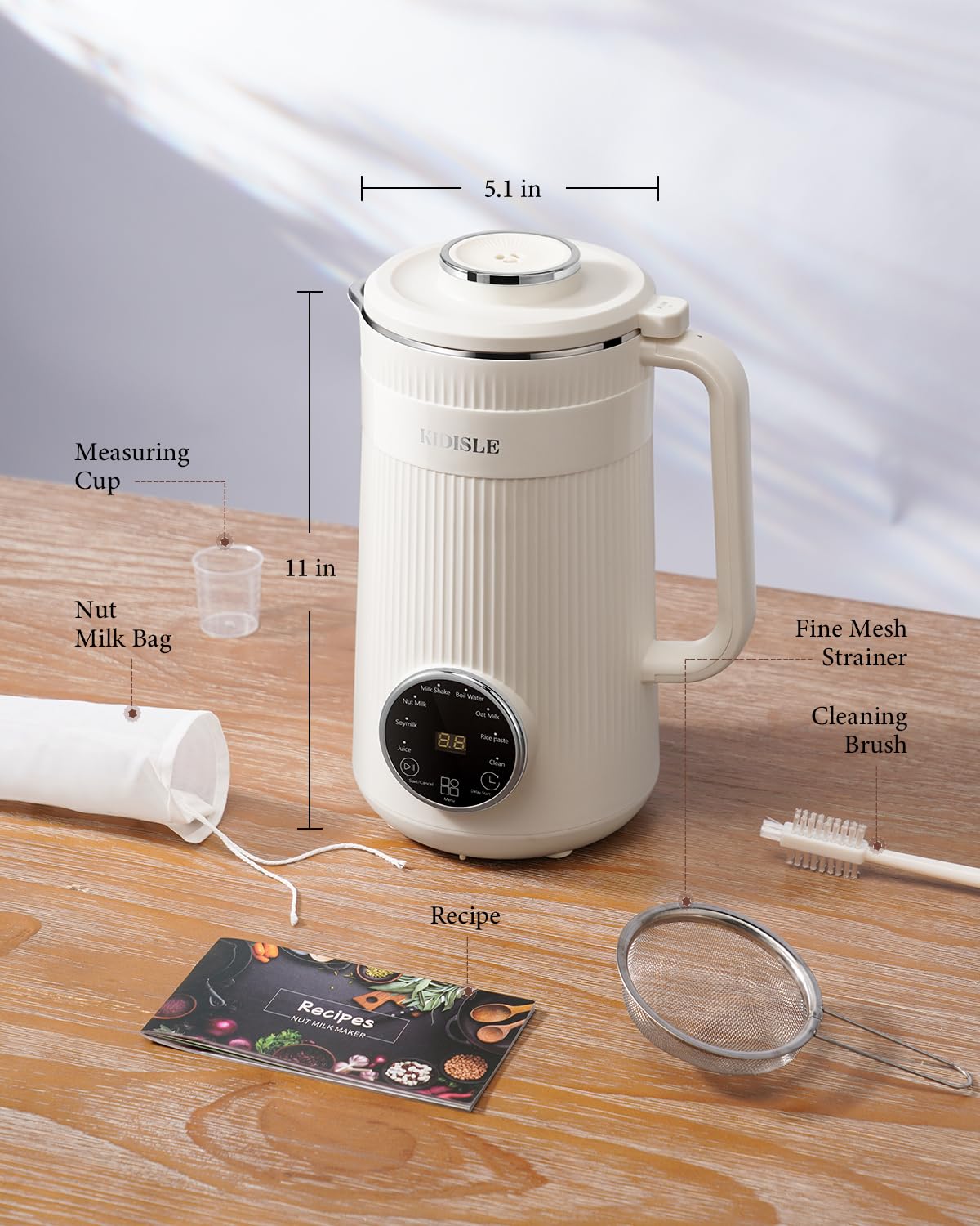 8-in-1 Nut Milk Maker Blender - 32oz Automatic Soybean Milk Machine for Homemade Almond, Oat, Coconut & Plant-Based Milks | Delay Start, Keep Warm & Boil Water Functions | Perfect for Vegan, Dairy-Free Diets & Healthy Breakfast Smoothies (White)