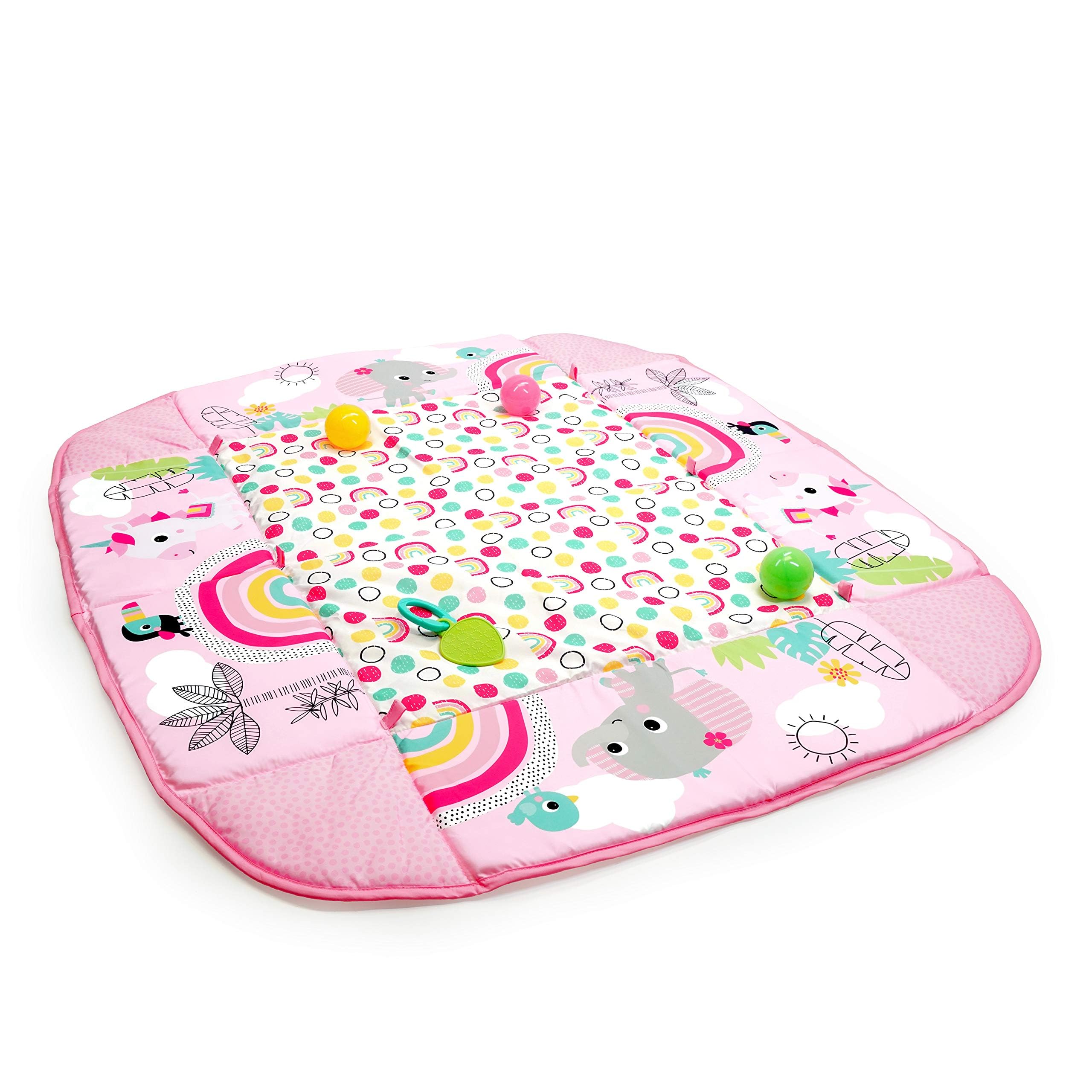 5-in-1 Baby Activity Play Gym & Ball Pit with Rainbow Tropics Design - Interactive Play Mat for Tummy Time, Sensory Development & Early Learning - Perfect for Nursery, Daycare & Home Playrooms