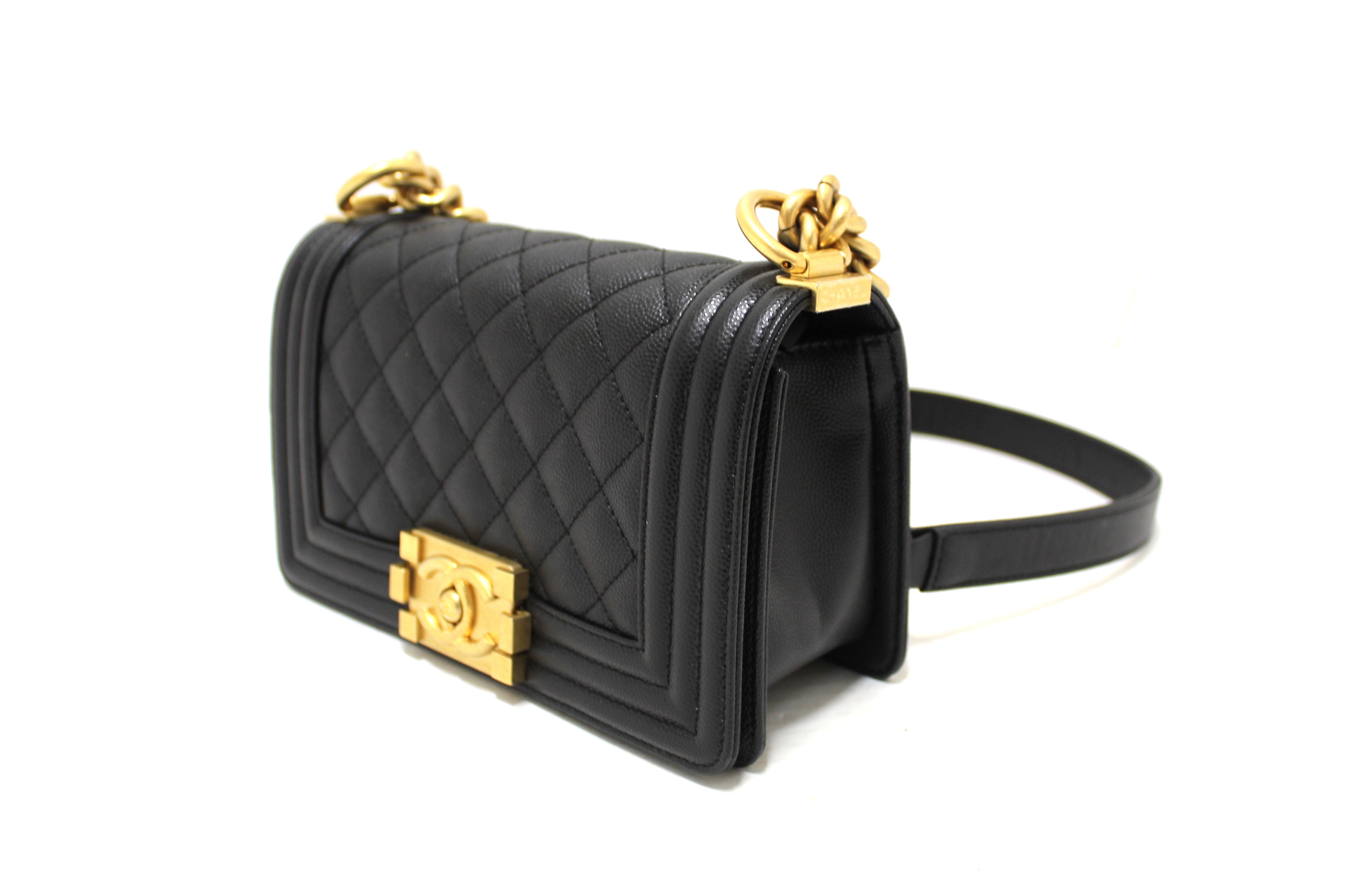 Authentic Chanel Black Quilted Caviar Leather Small Boy Flap Shoulder Bag - Luxury Designer Handbag for Women, Perfect for Evening Events, Parties & Special Occasions