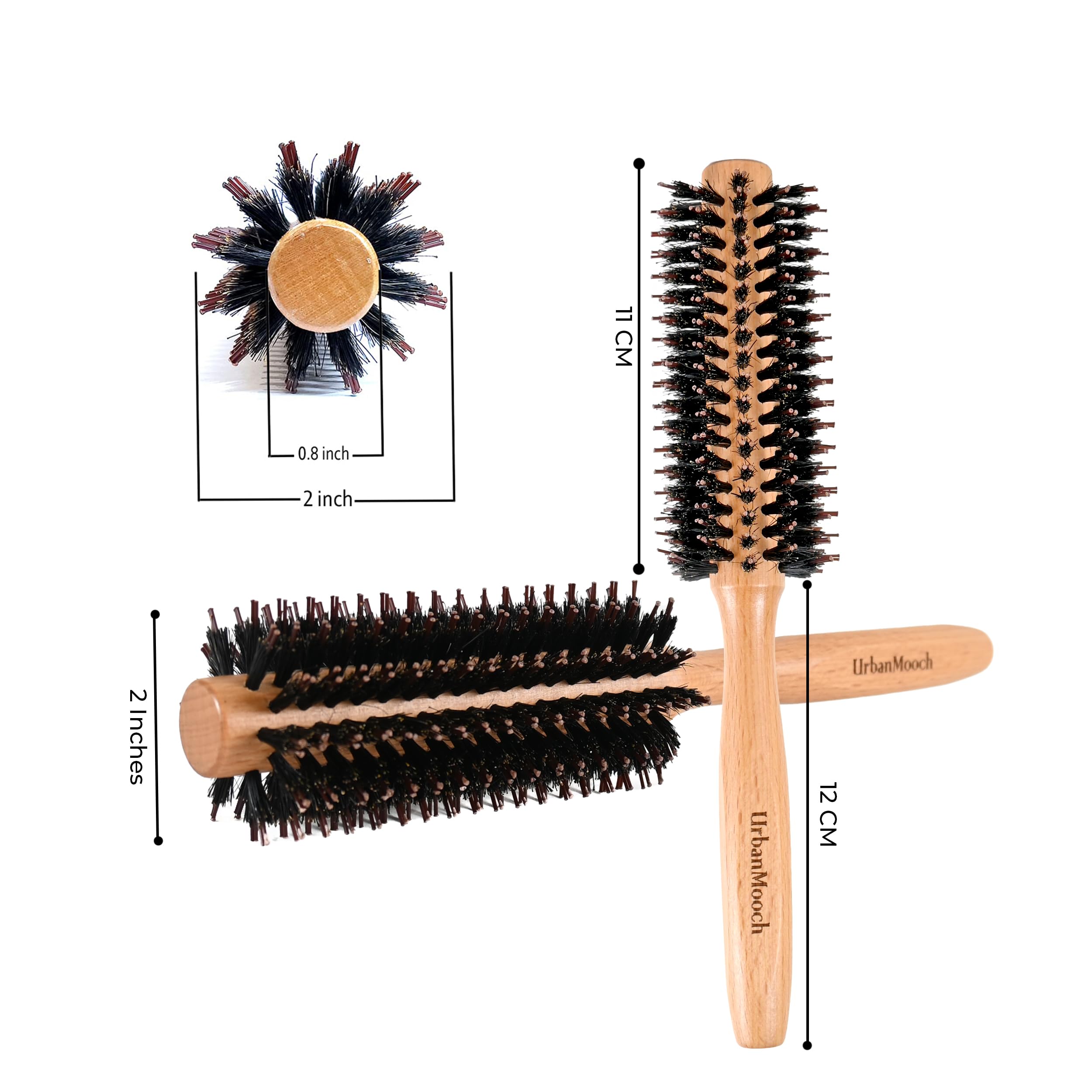 Premium Round Nylon & Boar Bristle Hair Brush for Men & Women - Volumizing, Straightening & Styling Tool with Anti-Slip Wooden Handle | Natural Bristles & Flexi Massage Pins for Salon-Quality Blowouts at Home | Perfect for Daily Styling, Curling & Smoothing Hair