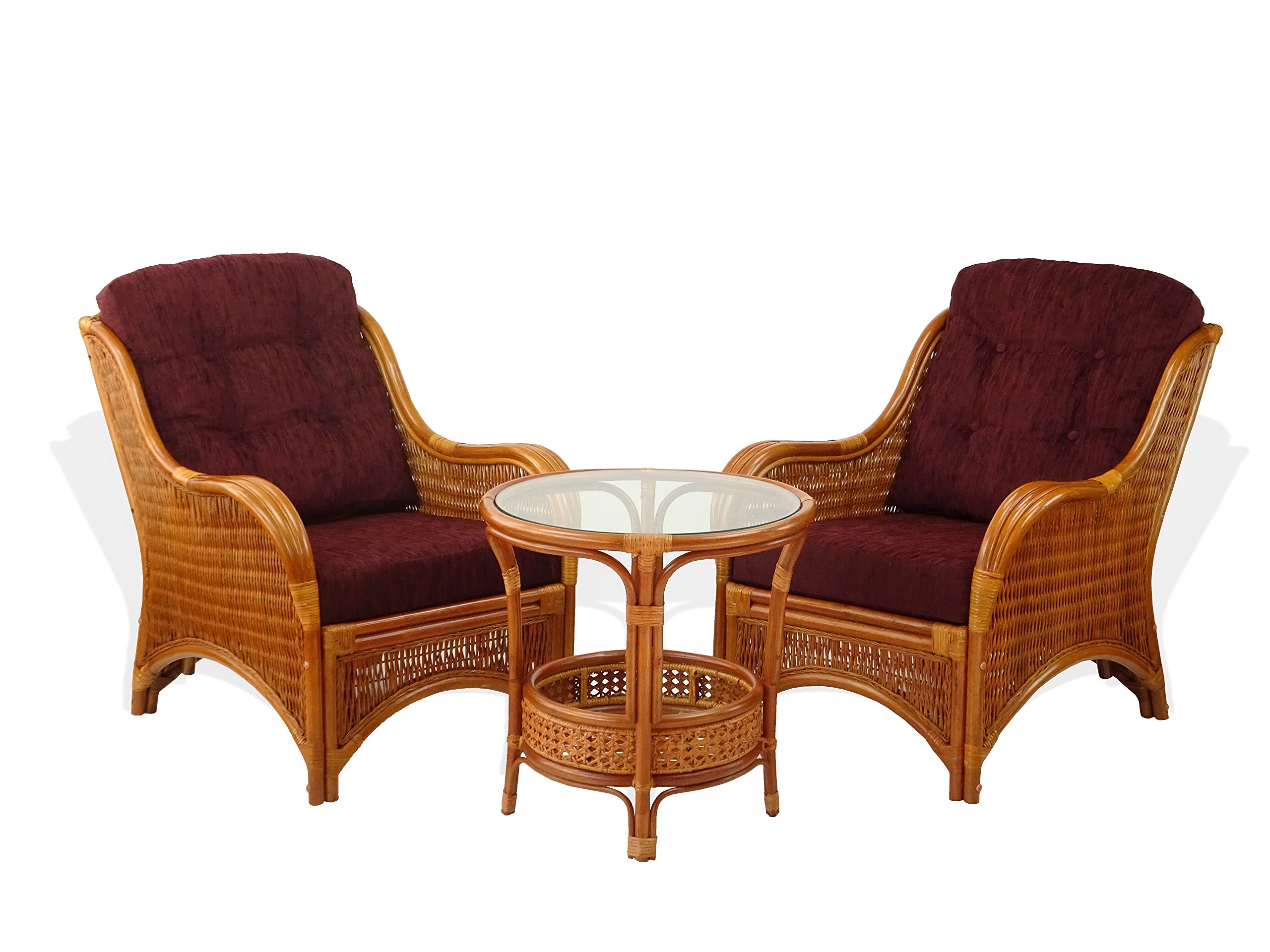 Handmade ECO Natural Rattan Wicker Lounge Jam Armchair with Dark Brown Cushion in Cognac - Perfect for Living Room, Patio, or Sunroom Relaxation