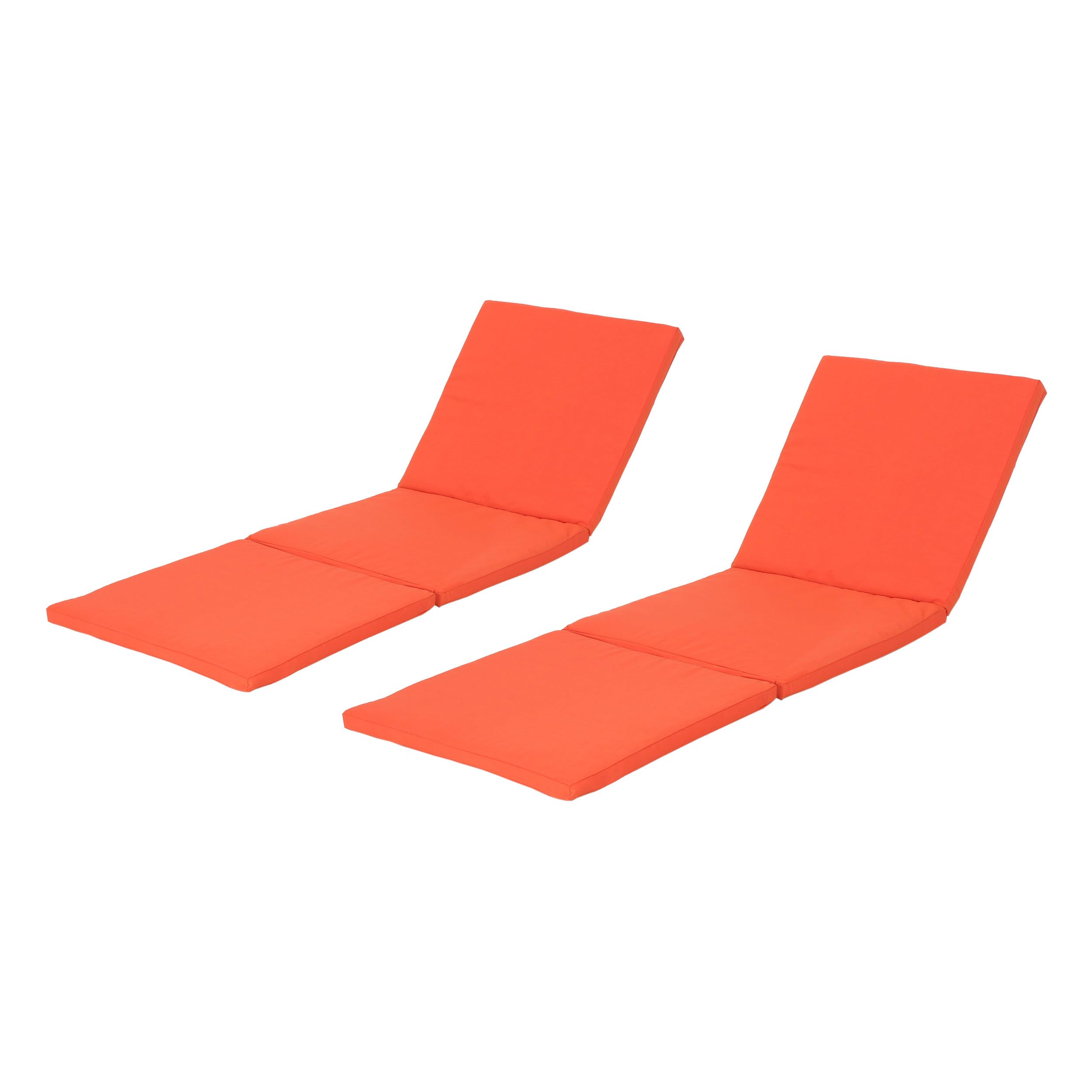Christopher Knight Home Jamaica Outdoor Water Resistant Chaise Lounge Cushions - 2-Piece Set in Vibrant Orange for Patio, Poolside & Backyard Relaxation