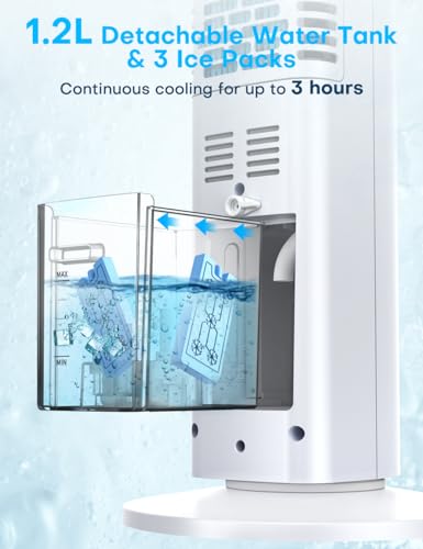 BALKO TS03Y Portable Evaporative Air Cooler - 3-in-1 Cooling Fan, Humidifier & Air Circulator - White - Ideal for Home, Office, Bedroom & Outdoor Use