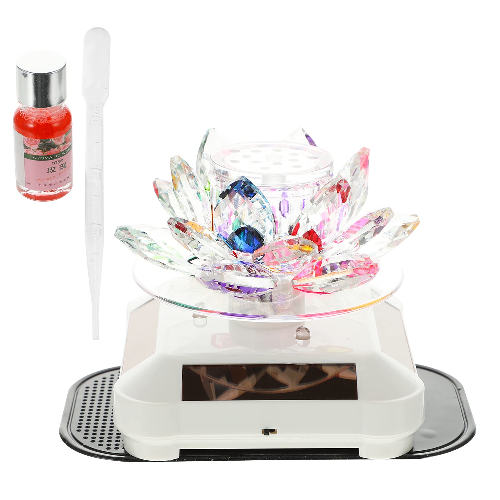 Solar Powered Rotating Car Air Freshener - Aromatherapy Crystal Lotus Diffuser for Vehicles (Random Color) | Car Scent Decor & Perfume Accessory for Home, Office & Travel