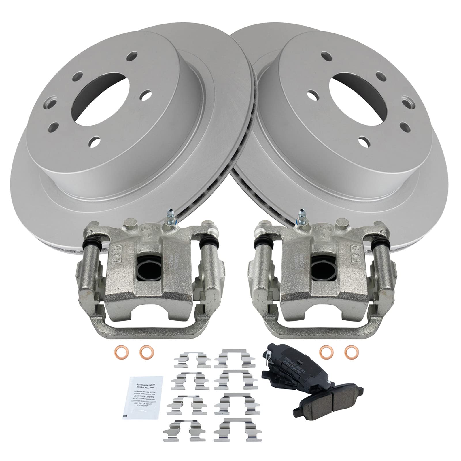 Premium TRQ Rear Brake Pad & Rotor Kit with Caliper & Chemical Kit - Ceramic G-Coated Brake Pads & Rotors for 2008-2013 Nissan Rogue & 2014-2015 Rogue Select - Perfect for City Driving, Highway Commuting & Mountain Road Safety