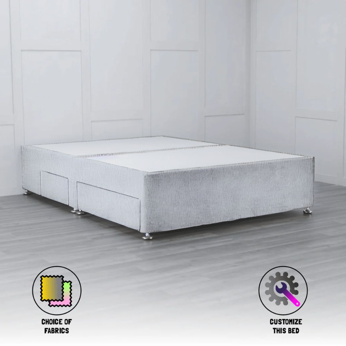 4 Drawer Padded Divan Bed Base with Storage - Queen Size Bed Frame for Small Spaces - Perfect for Apartments, Dorms & Guest Rooms