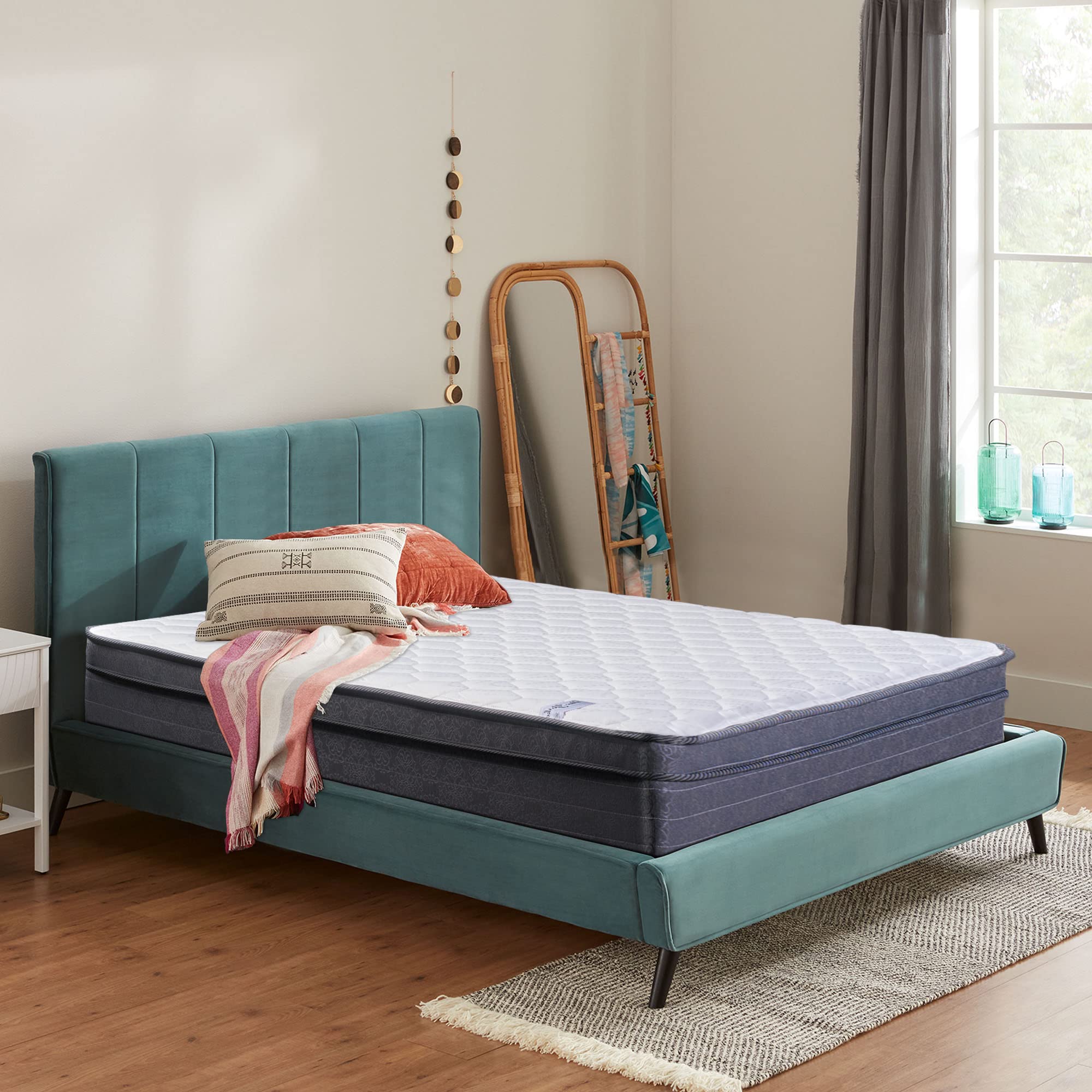 Medium Plush Foam Encased Hybrid Eurotop Pillowtop Innerspring Mattress - Full Size, Back Support, White | Perfect for Bedrooms, Guest Rooms & Apartments