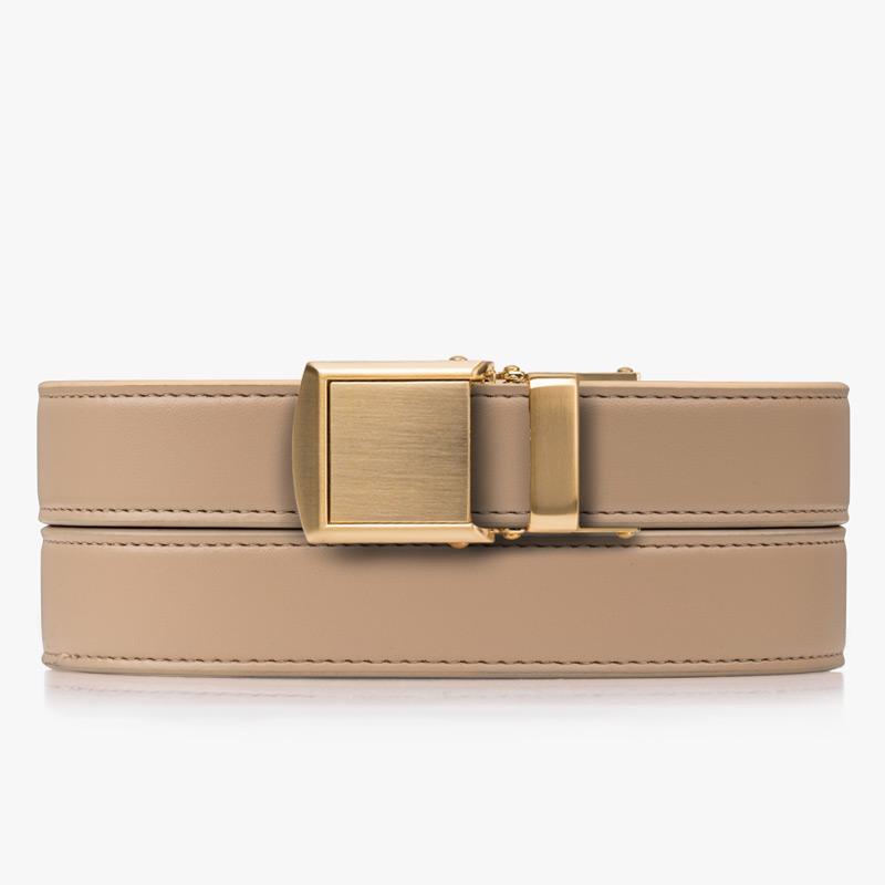 Slim Beige Belt for Women - Adjustable Waist Belt - Customizable Size & Buckle - Perfect for Dresses, Pants & Office Wear