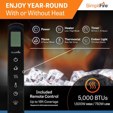 SimpliFire Allusion Platinum 72-Inch Electric Fireplace - Modern Black Wall-Mounted Fireplace with Realistic LED Flames & Adjustable Heat - Perfect for Living Rooms, Bedrooms & Offices (SF-ALLP72-BK)