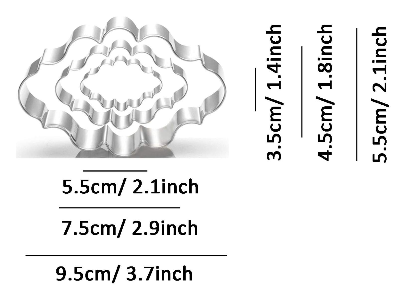3 Piece Oval Plaque Frame Cookie Cutter Set - Stainless Steel Baking Tools for Cookies, Cakes, Fondant - Perfect for Holiday Baking, Wedding Favors, and DIY Dessert Decorations