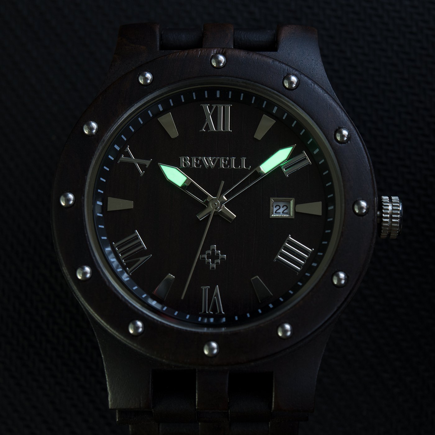 BEWELL Handmade Wooden Watches for Men - Date Display Analog Quartz Luminous Wristwatch - Perfect for Outdoor Adventures & Formal Occasions