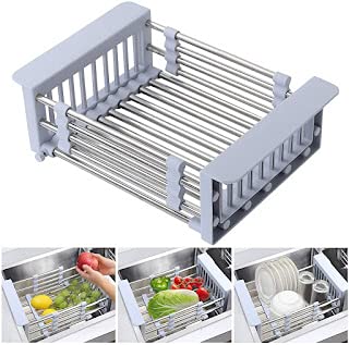 Nirgun Empex Adjustable Stainless Steel Expandable Kitchen Sink Dish Drainer & Rack - Durable Fruit & Vegetable Washing Drying Basket - Space-Saving Sink Organizer Tray for Modern Kitchens