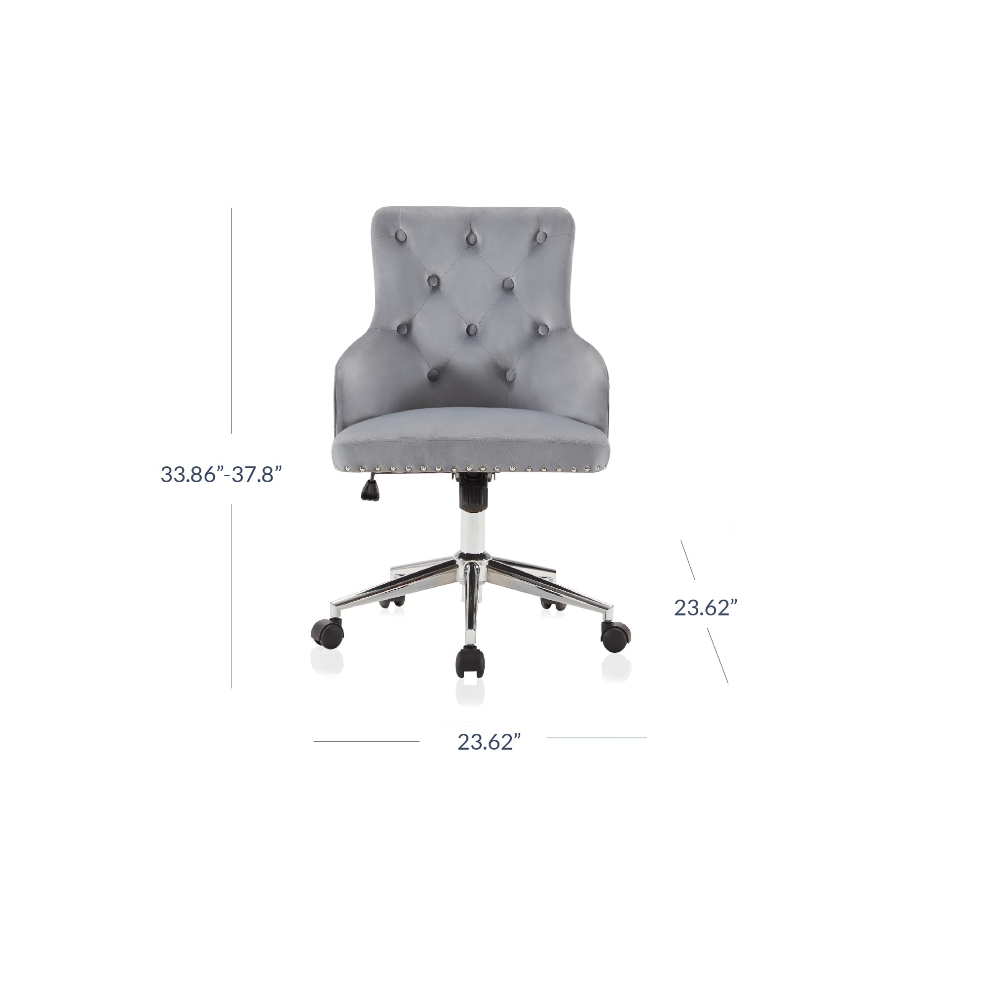 BELLEZE Modern Velvet Desk Chair - Adjustable Height Swivel Office Chair with Wheels, Tufted Upholstered Seat & Slim Arms for Home Office, Bedroom Vanity or Study Room - Gray (Belden Collection) - Perfect for Working from Home, Online Classes & Makeup Vanity