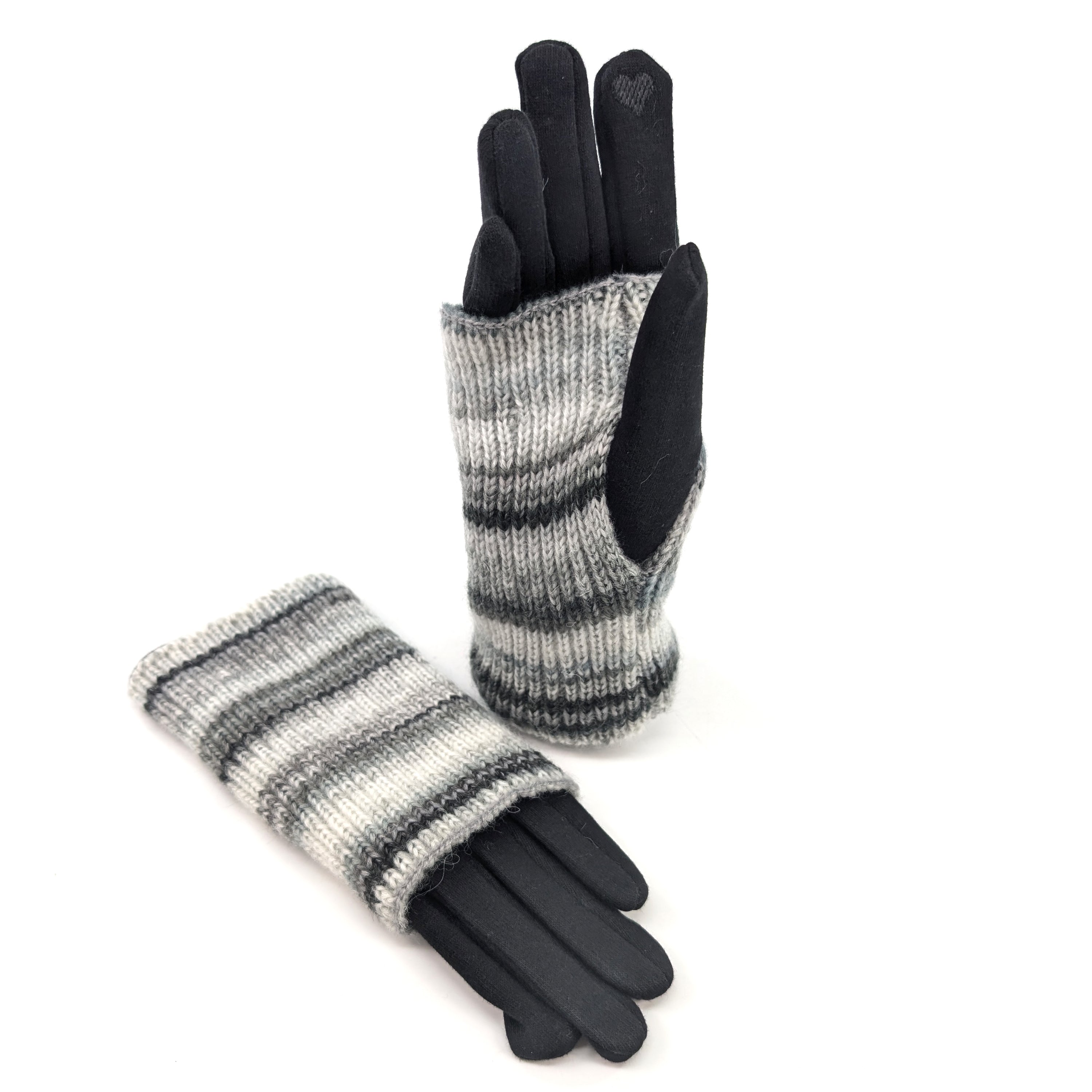 Multi Striped Two-in-One Gloves for Winter - Snowy Charcoal | Warm & Stylish Touchscreen Gloves for Skiing, Snowboarding & Outdoor Activities
