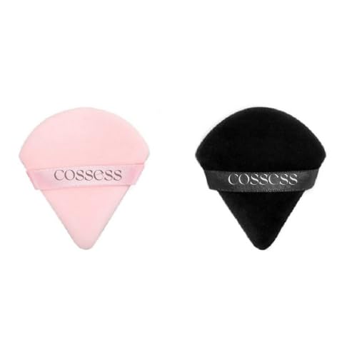 COSSESS Triangle Powder Puff - 2 Pack Makeup Sponge for Loose & Body Powder | Wet & Dry Cosmetic Sponge for Contouring, Under Eyes & Face | Soft Cotton Blender for Flawless Makeup Application | Perfect for Daily Use & Professional Makeup Kits