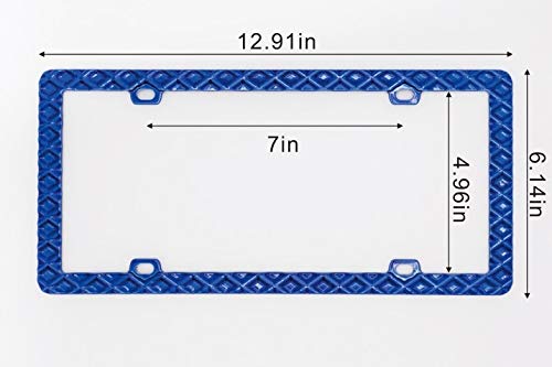 Creathome 3D Waffle Pattern Blue License Plate Frame - Durable Zinc Alloy Metal Car Plate Holder for Vehicles & Motorcycles - Perfect for Customization & Car Accessories