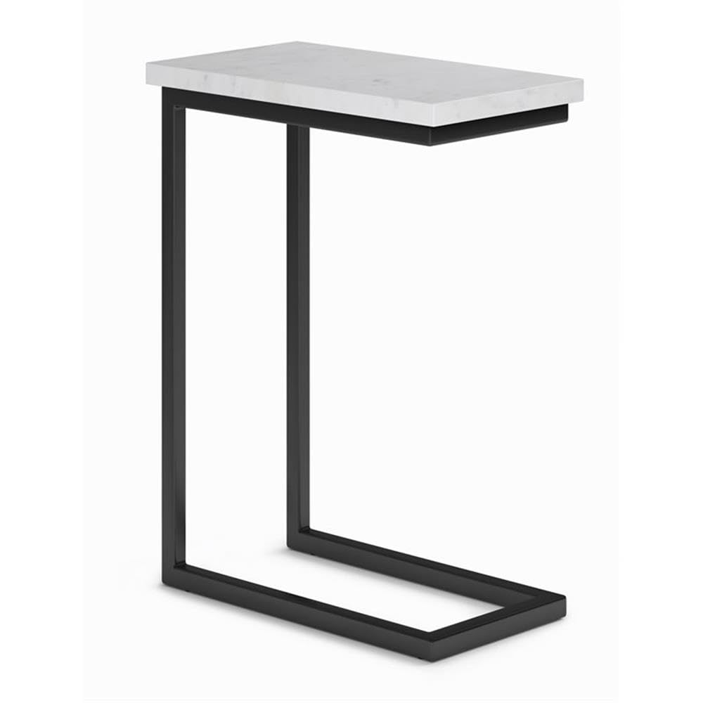 Allora Small C-Shaped End Table - Industrial Narrow Side Table for Sofa, Living Room & Office - Rustic Metal Corner Table with White Marble Top - Perfect for Small Spaces, Apartment Decor & Coffee Serving